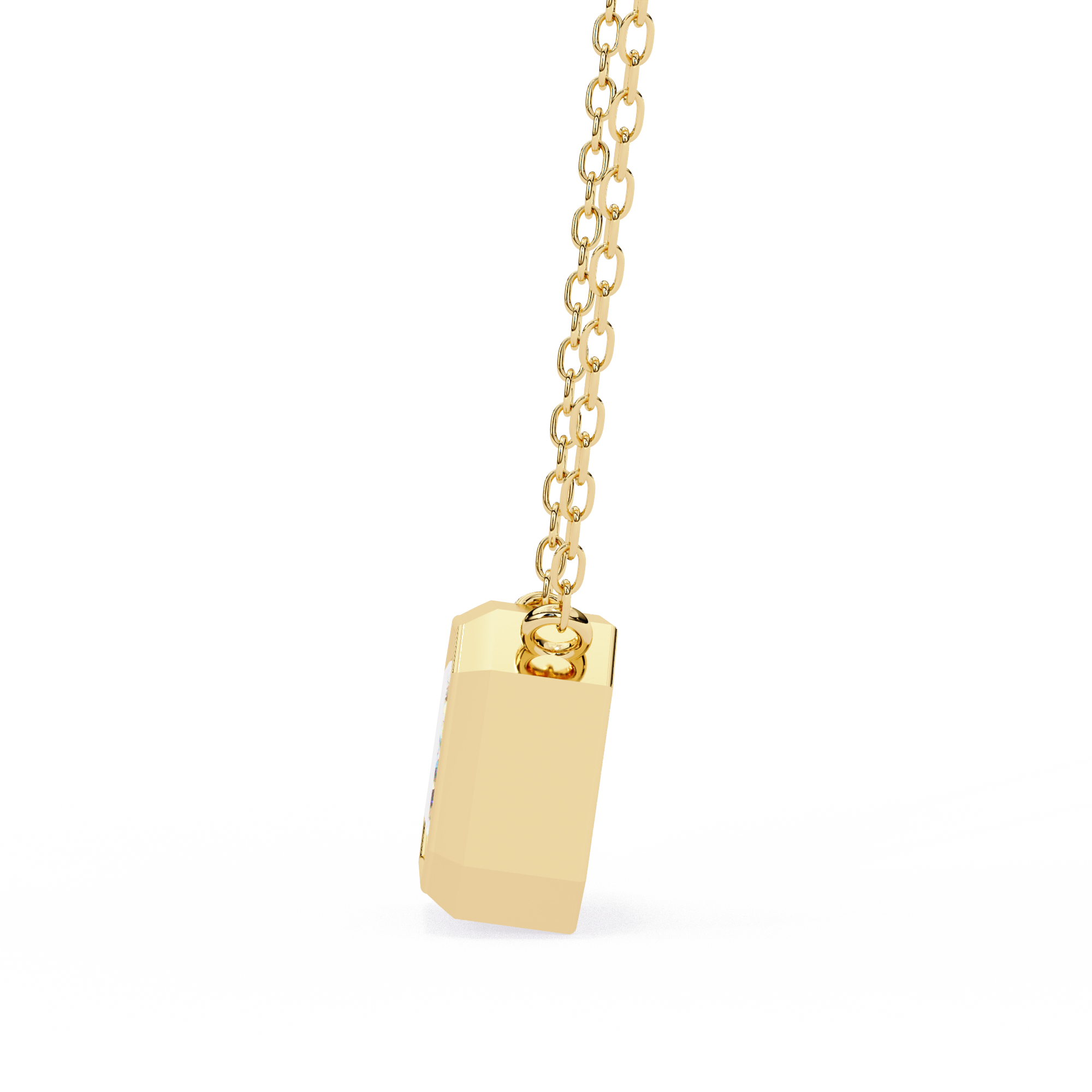 14K Gold East-West Bezel Set Emerald Cut Diamond Necklace