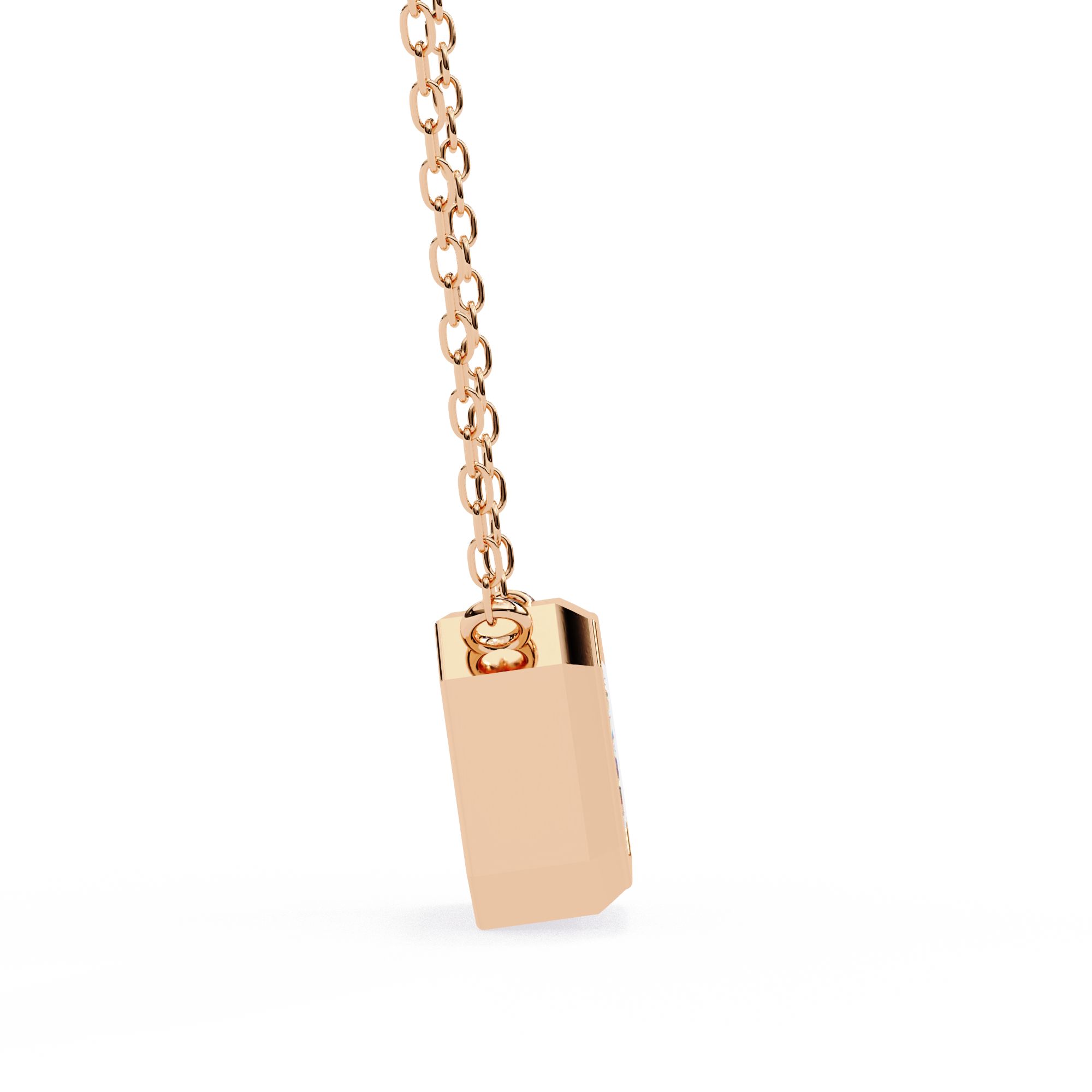 14K Gold East-West Bezel Set Emerald Cut Diamond Necklace