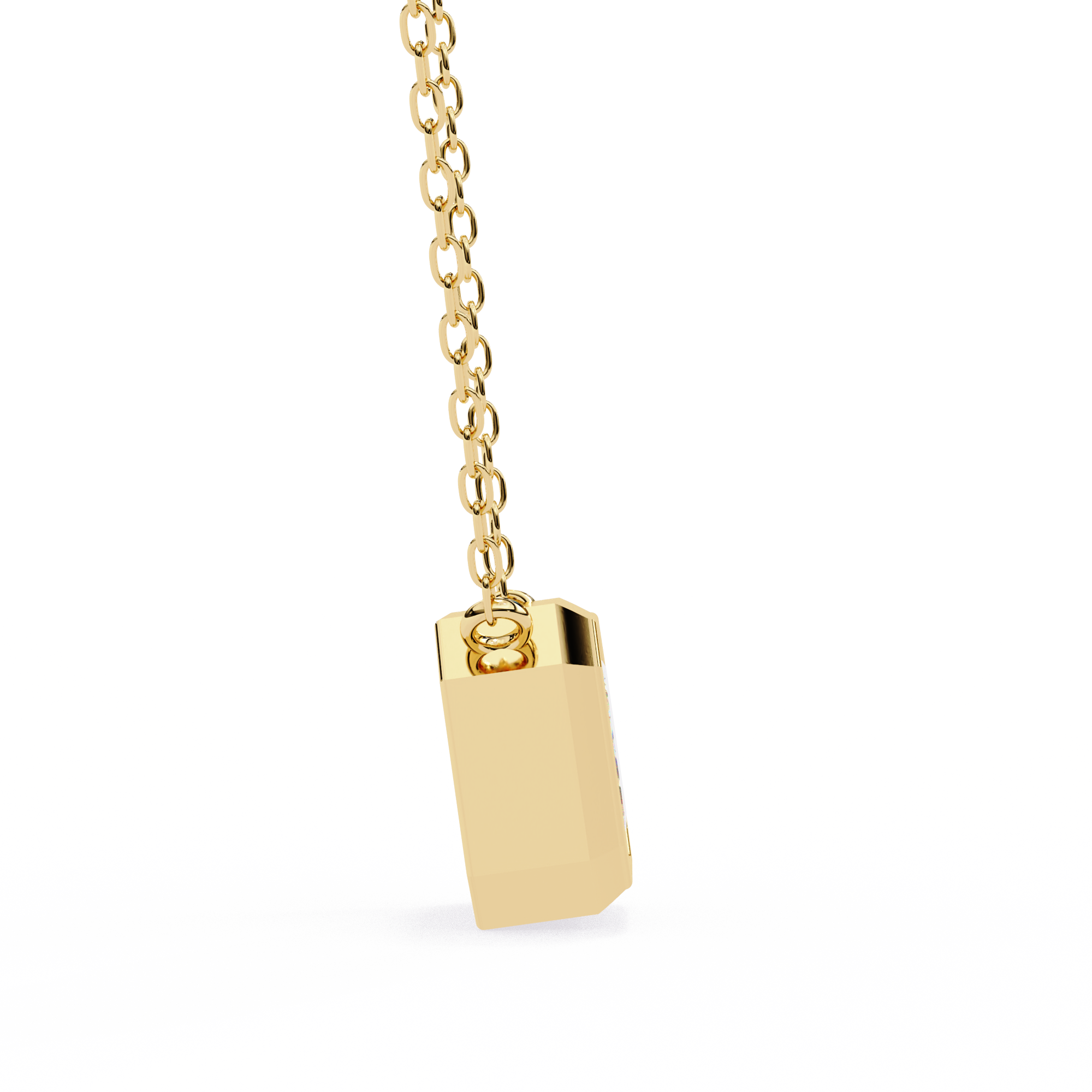 14K Gold East-West Bezel Set Emerald Cut Diamond Necklace