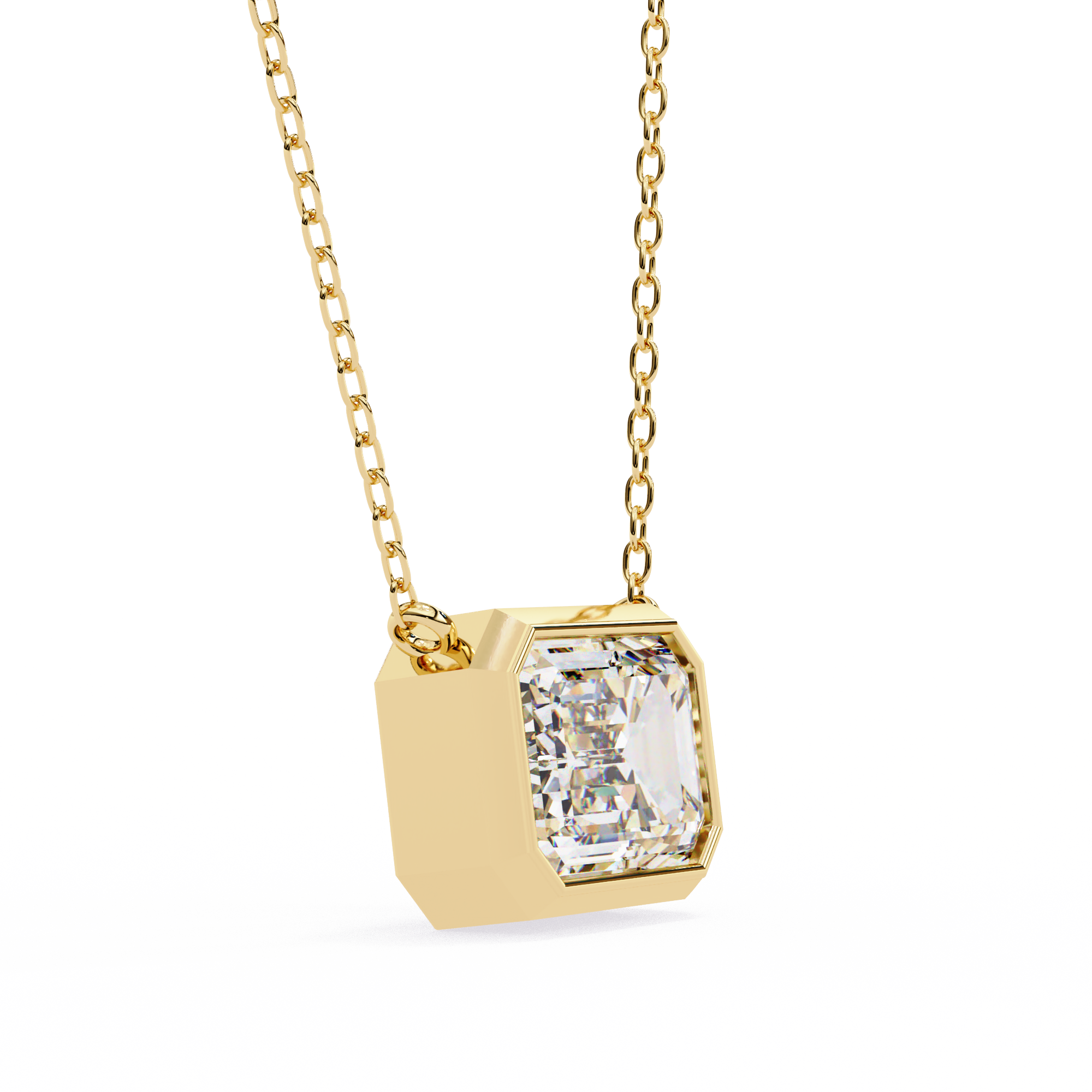 14K Gold East-West Bezel Set Emerald Cut Diamond Necklace
