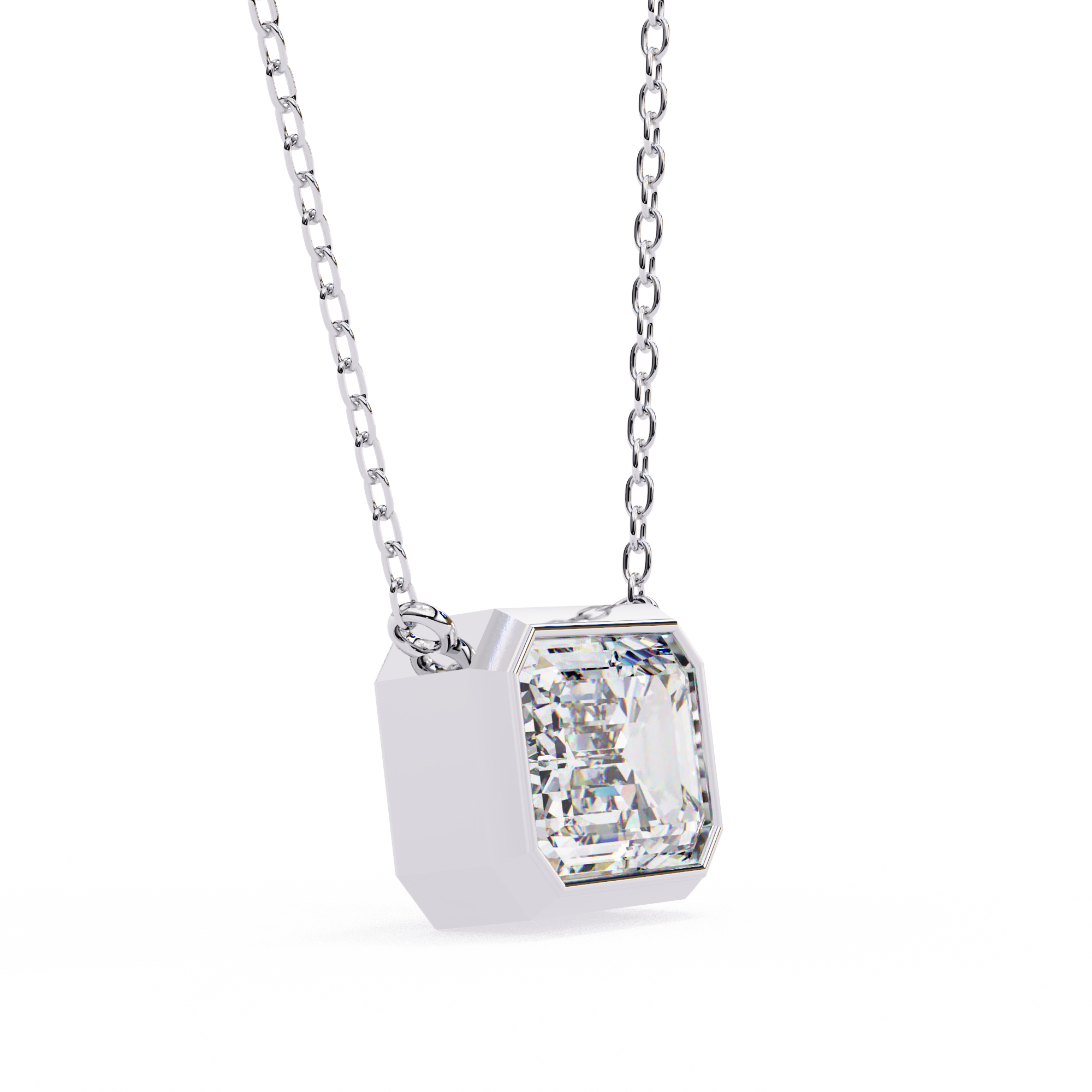 14K Gold East-West Bezel Set Emerald Cut Diamond Necklace