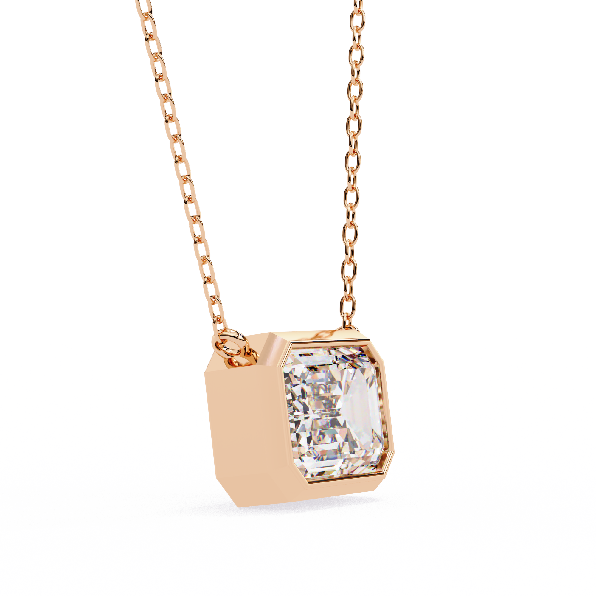14K Gold East-West Bezel Set Emerald Cut Diamond Necklace