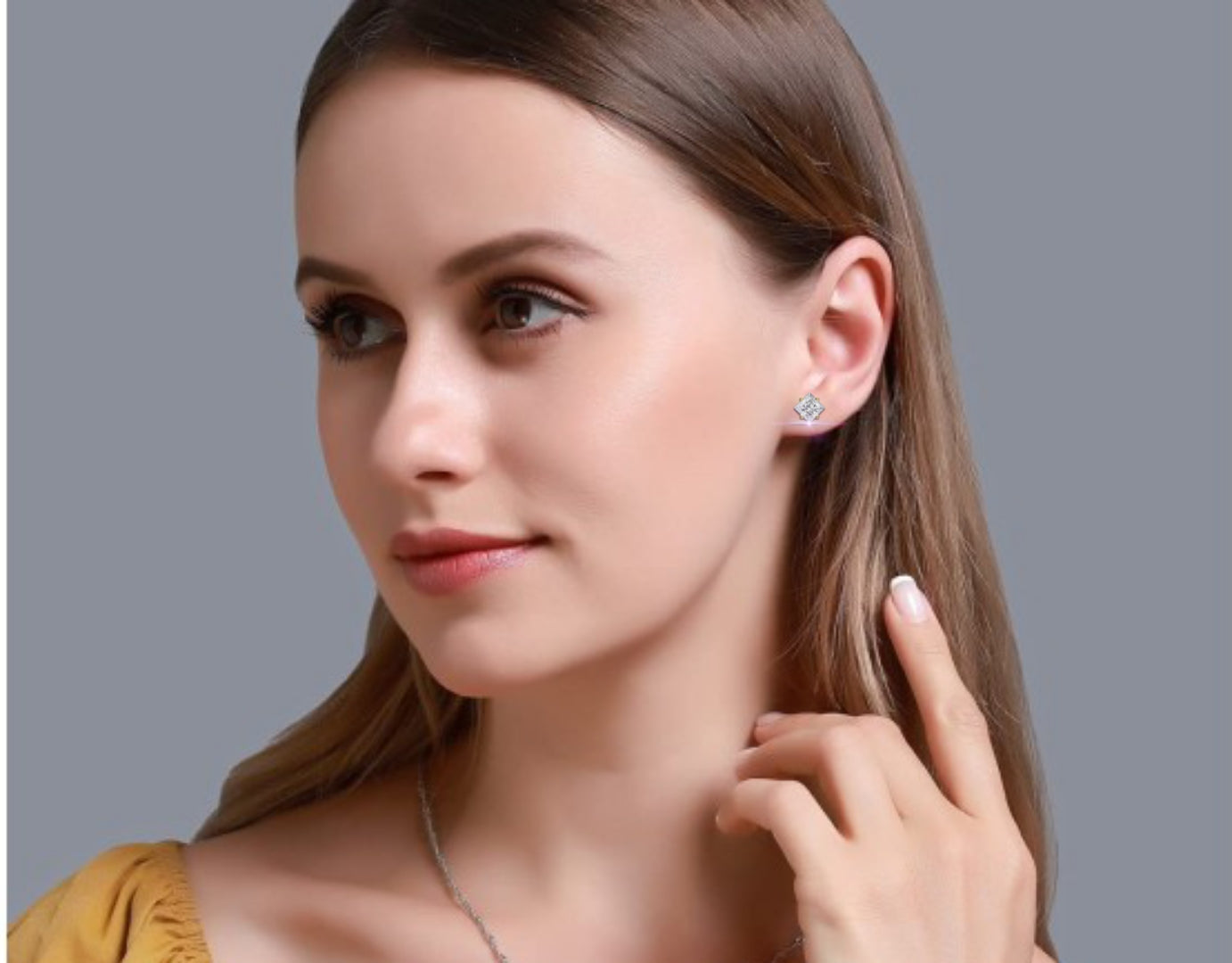 14K Gold Kite-Set Princess Cut Diamond Stud Earrings