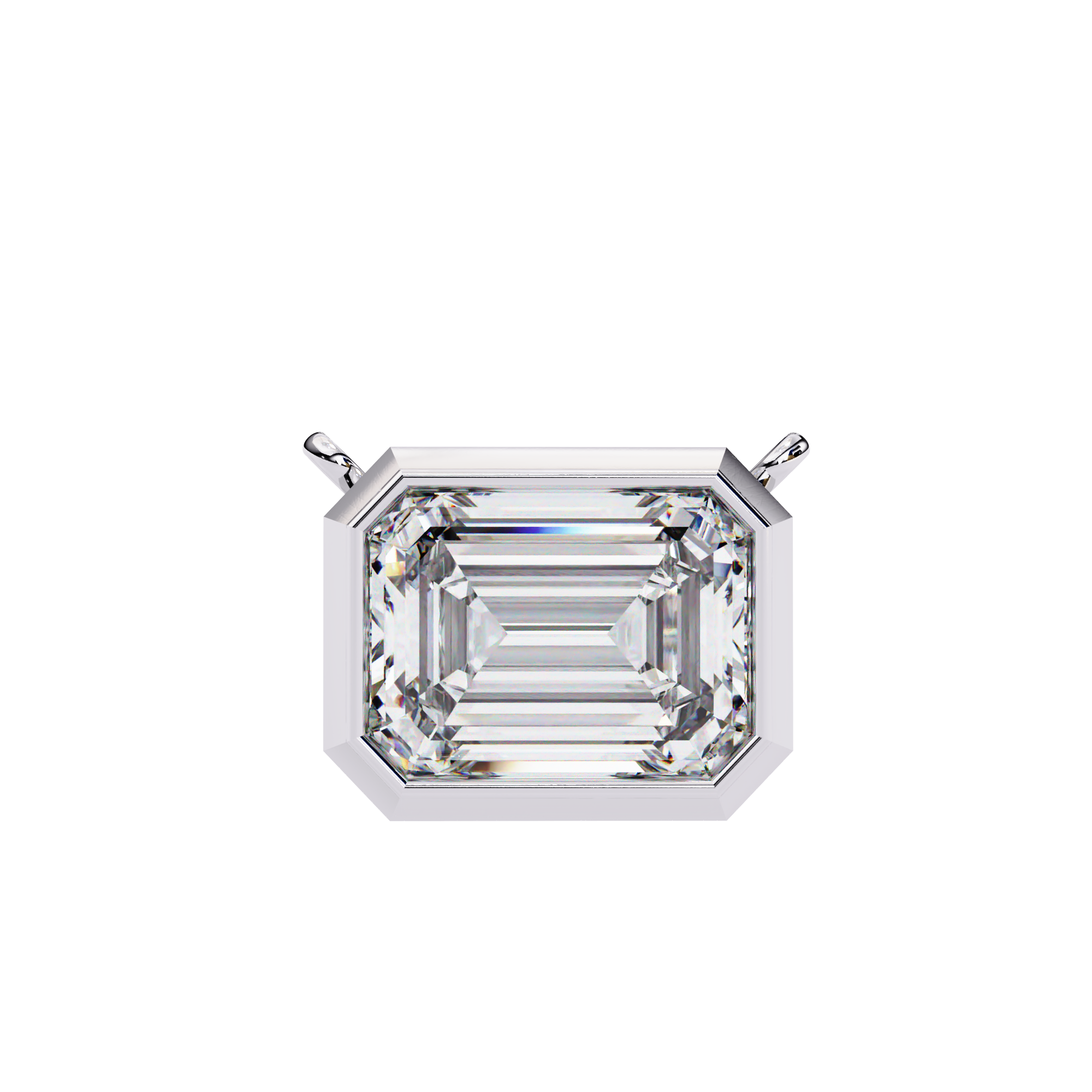 14K Gold East-West Bezel Set Emerald Cut Diamond Necklace
