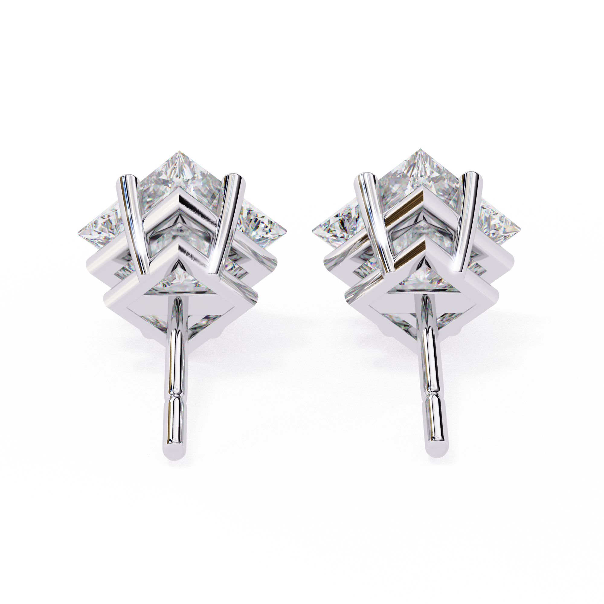 14K Gold Kite-Set Princess Cut Diamond Stud Earrings