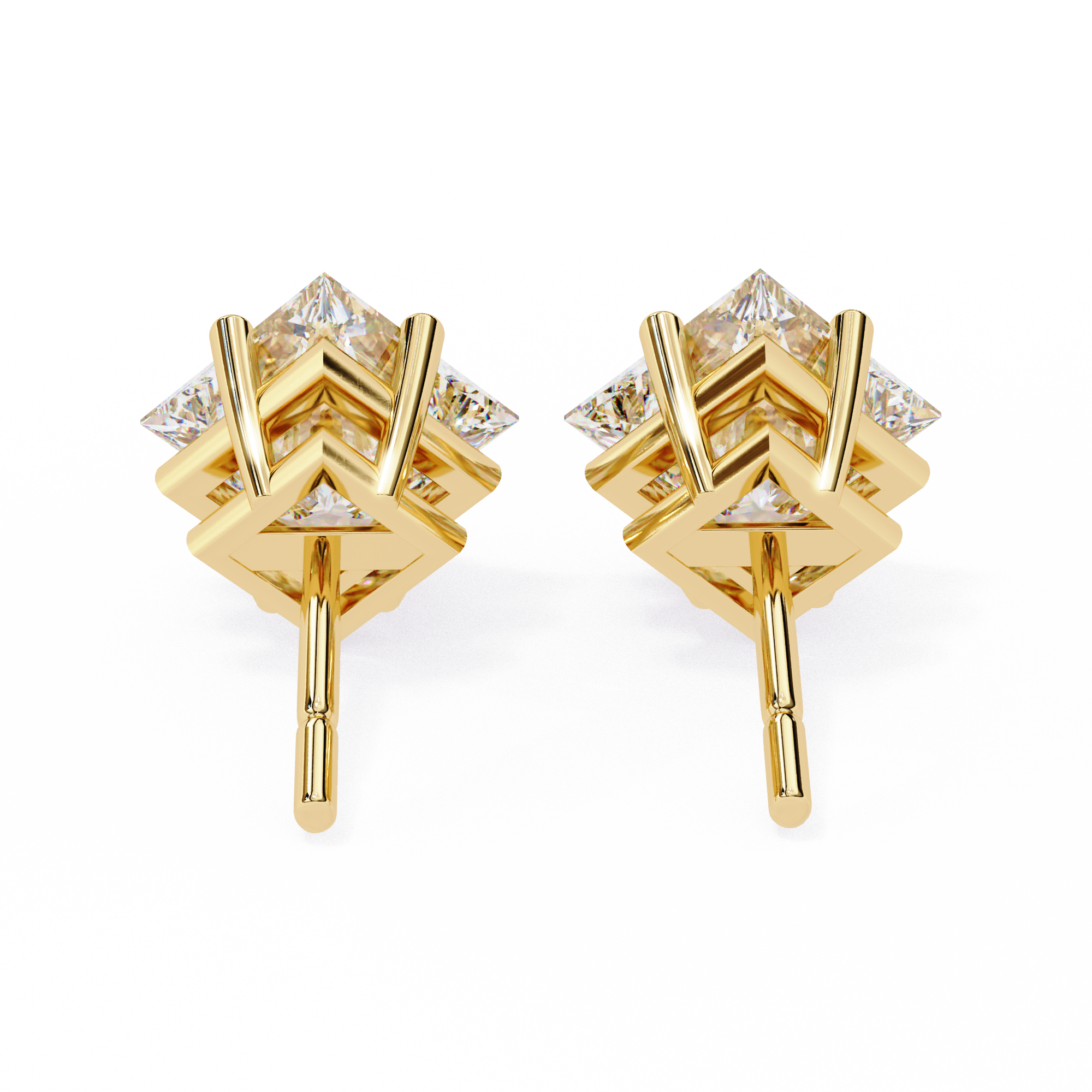 14K Gold Kite-Set Princess Cut Diamond Stud Earrings