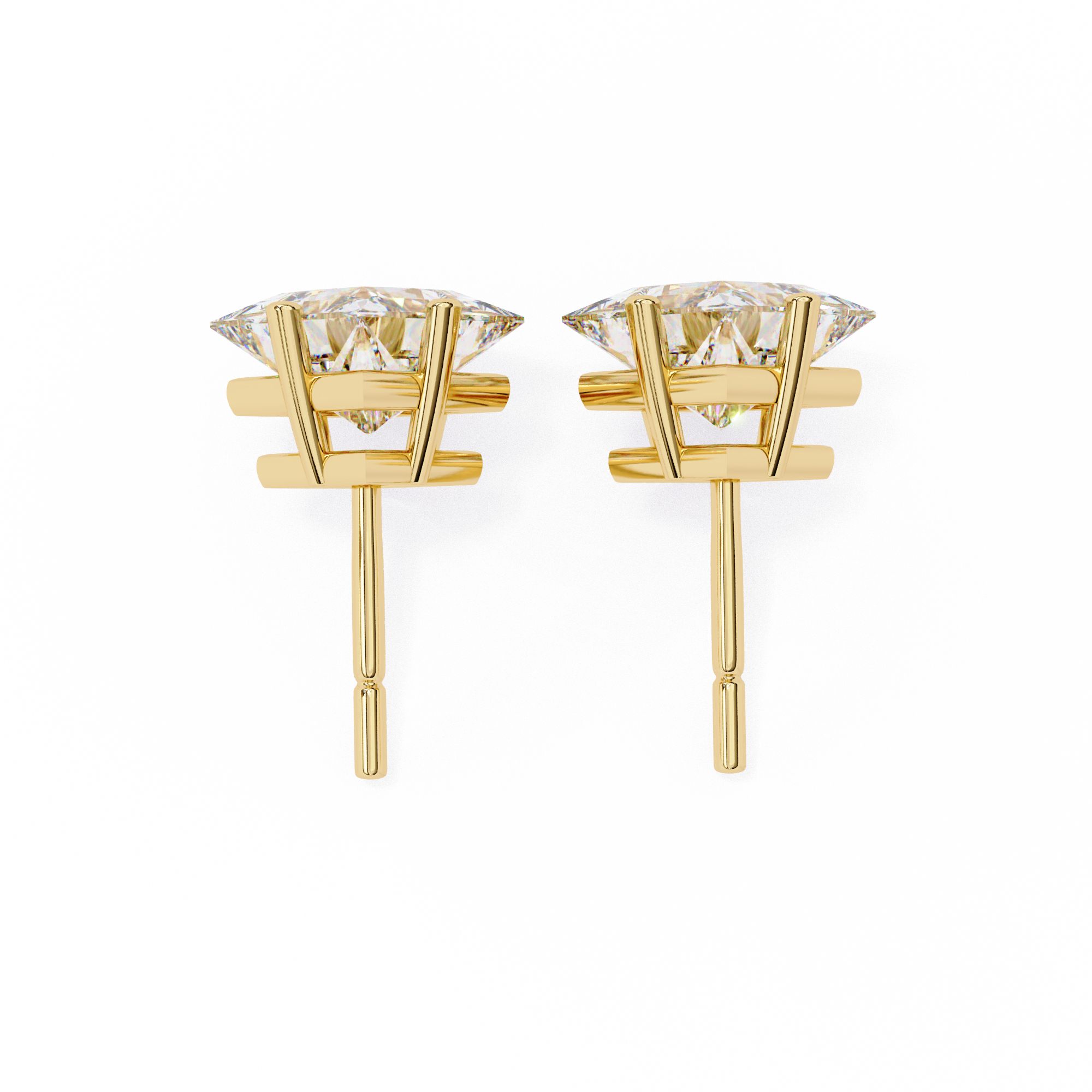 14K Gold Kite-Set Princess Cut Diamond Stud Earrings