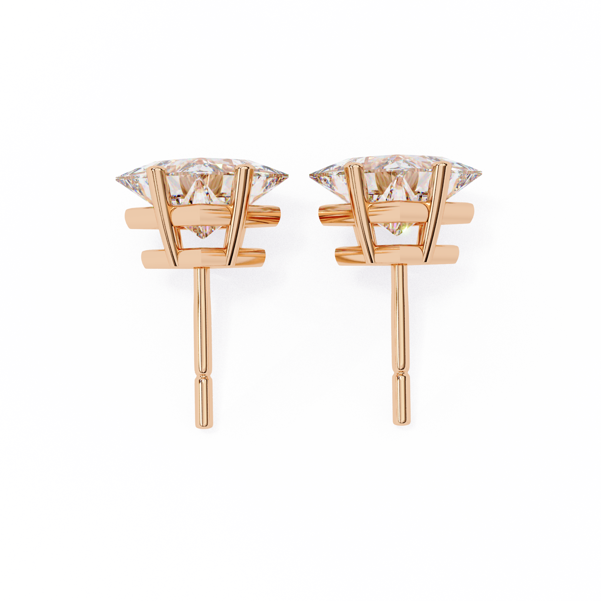14K Gold Kite-Set Princess Cut Diamond Stud Earrings