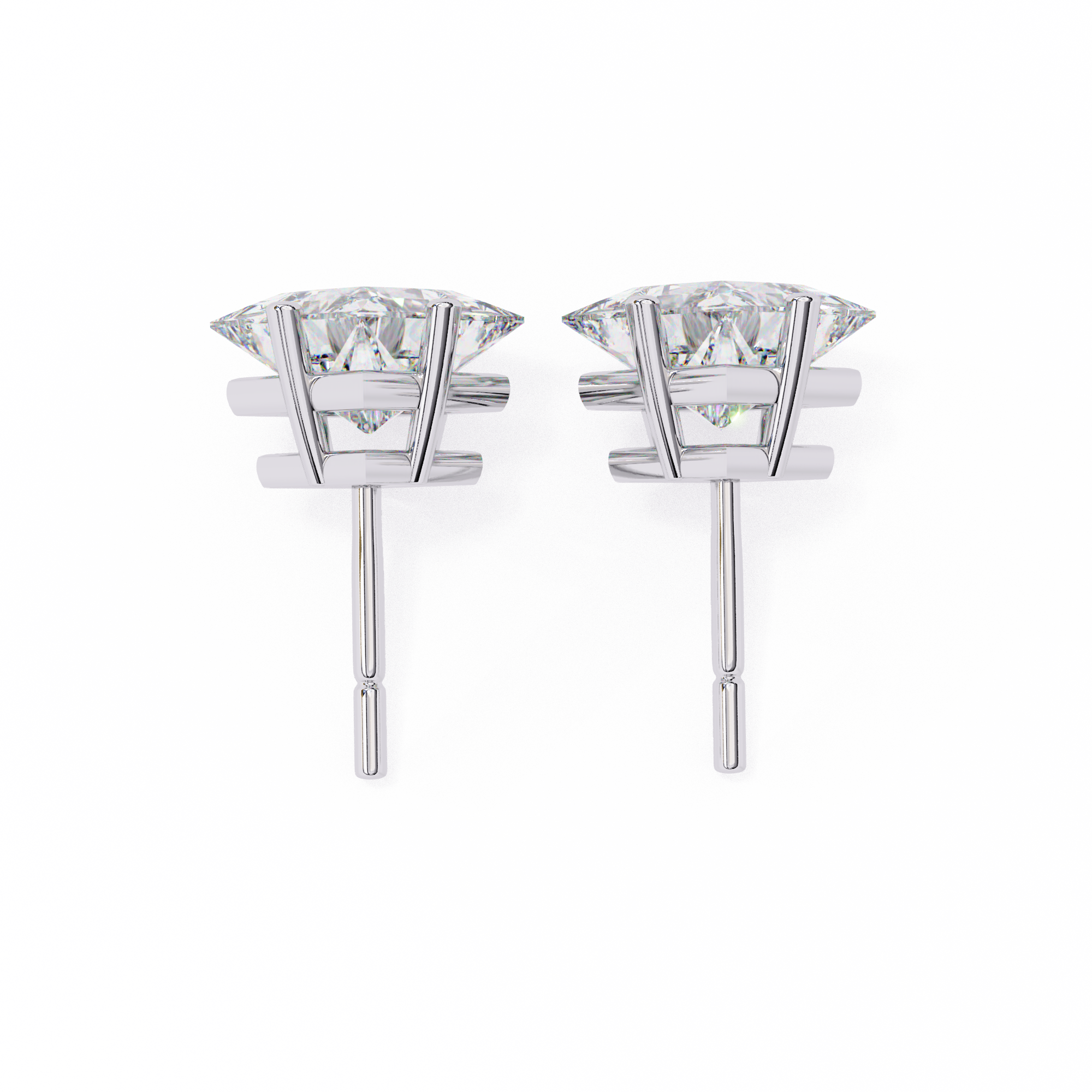 14K Gold Kite-Set Princess Cut Diamond Stud Earrings