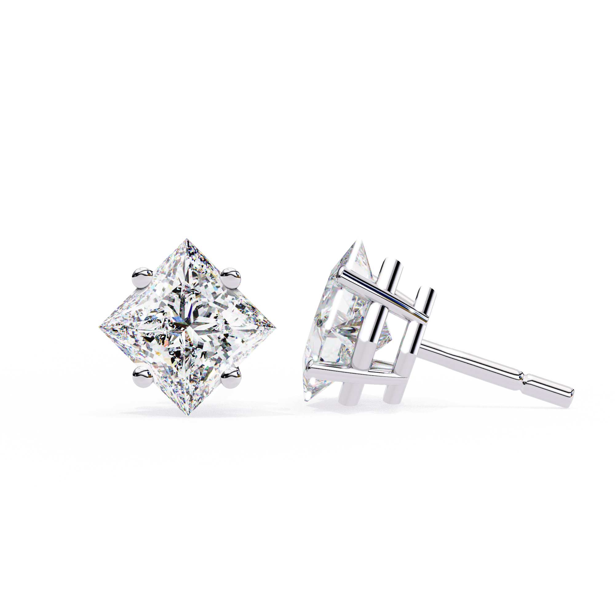 14K Gold Kite-Set Princess Cut Diamond Stud Earrings