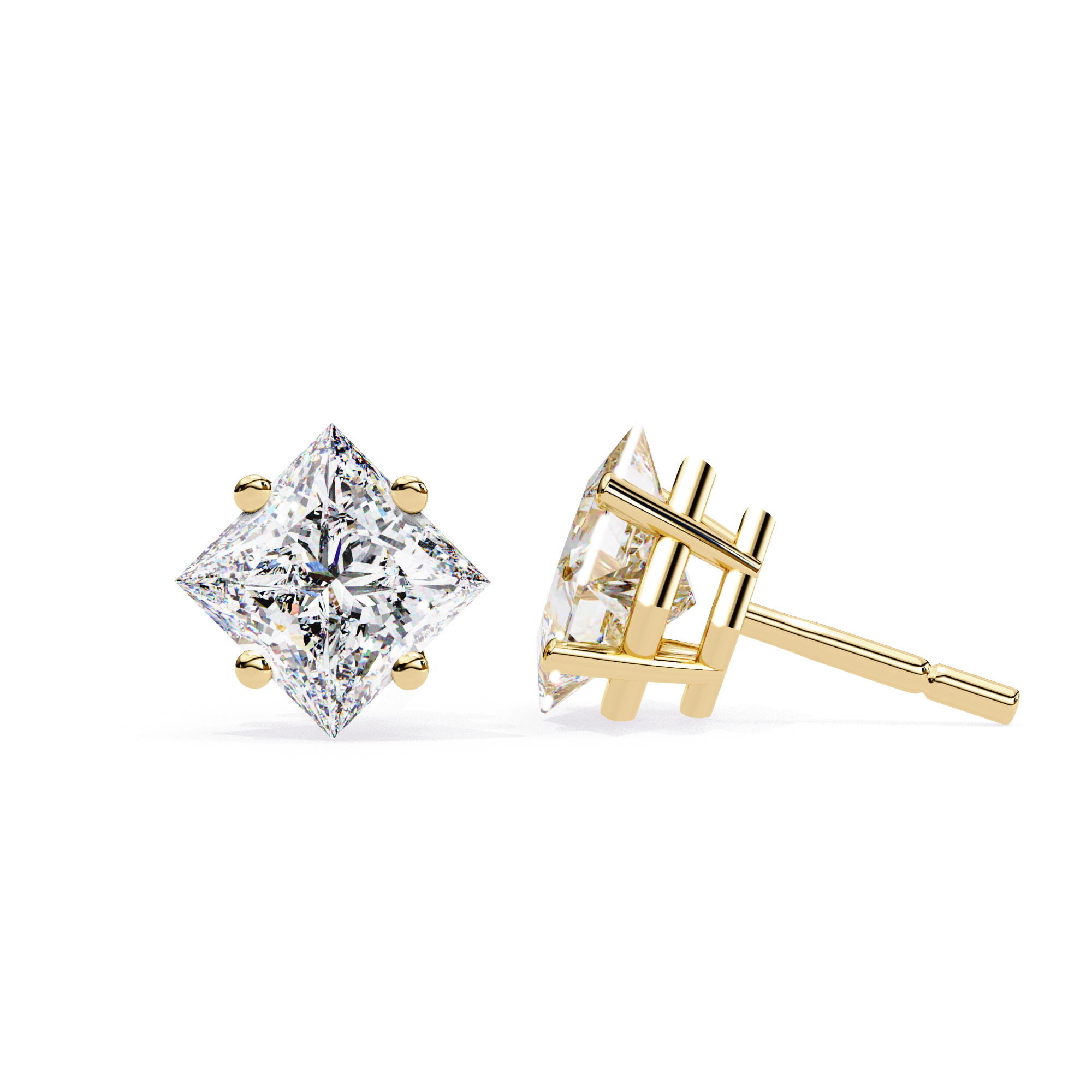 14K Gold Kite-Set Princess Cut Diamond Stud Earrings