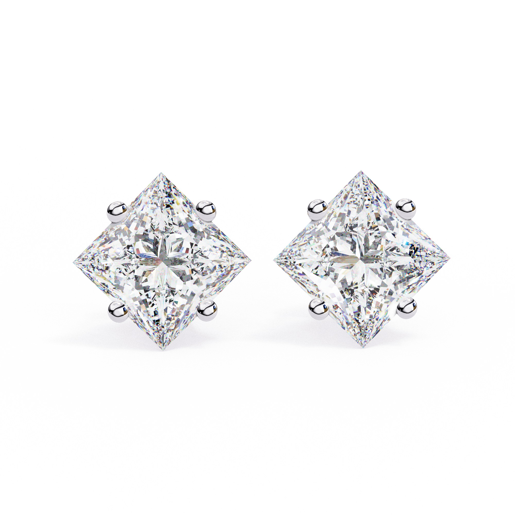 14K Gold Kite-Set Princess Cut Diamond Stud Earrings