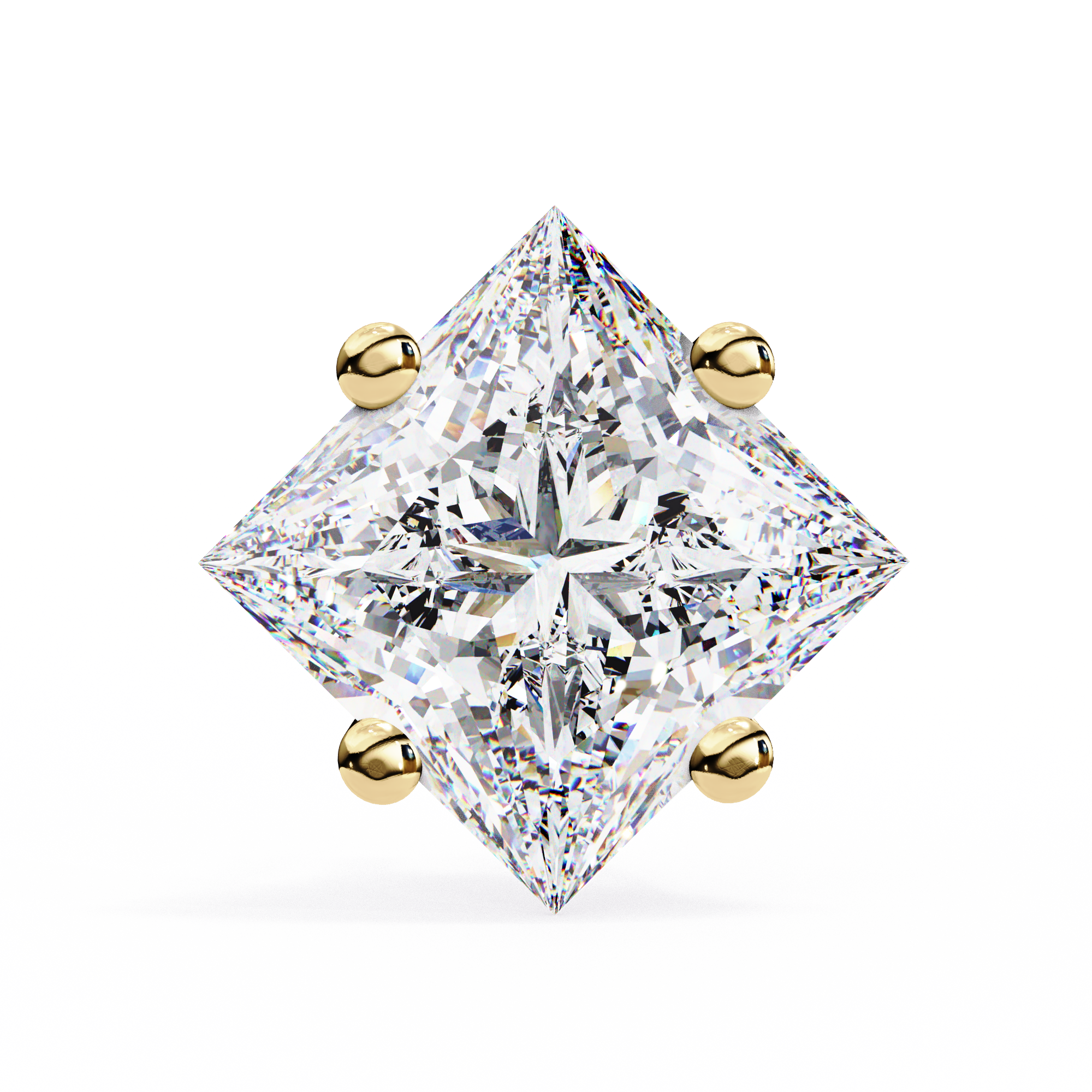 14K Gold Kite-Set Princess Cut Diamond Stud Earrings