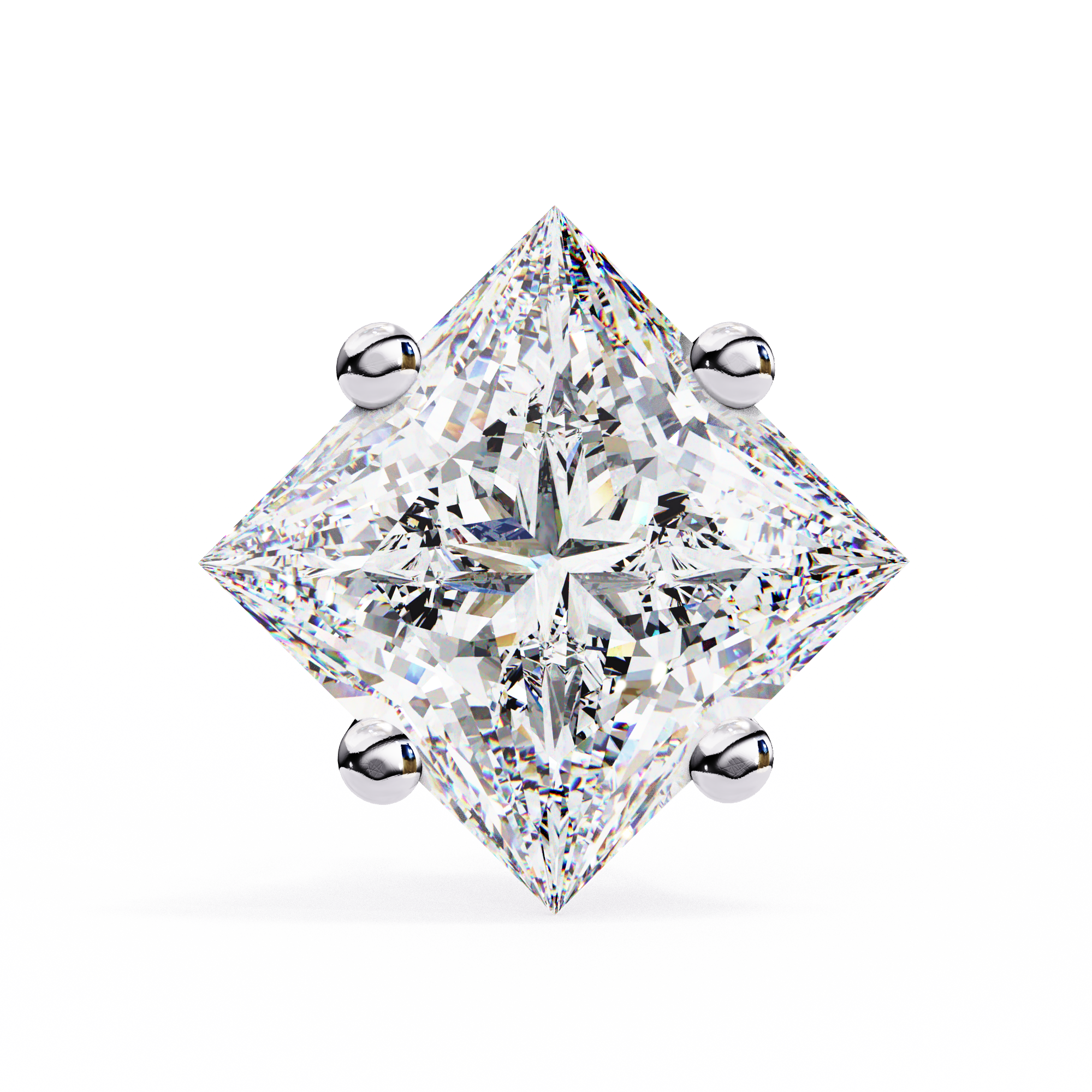 14K Gold Kite-Set Princess Cut Diamond Stud Earrings