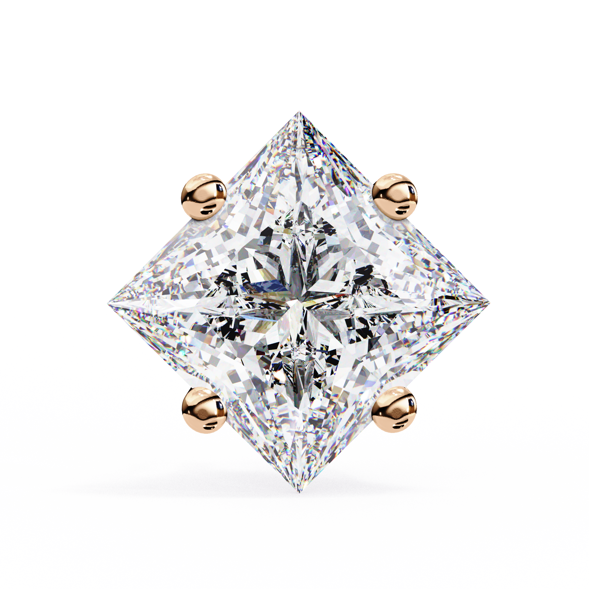 14K Gold Kite-Set Princess Cut Diamond Stud Earrings
