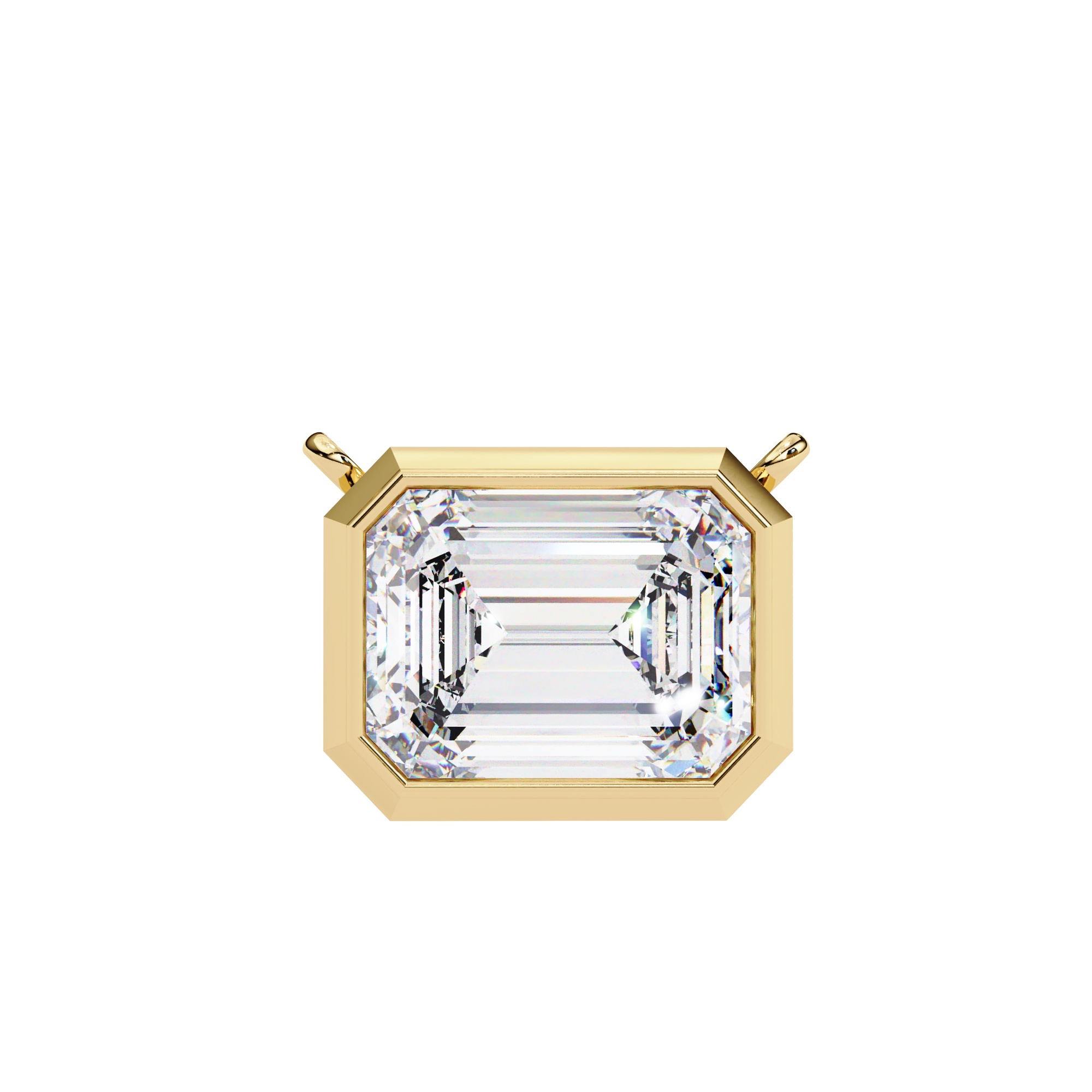 14K Gold East-West Bezel Set Emerald Cut Diamond Necklace