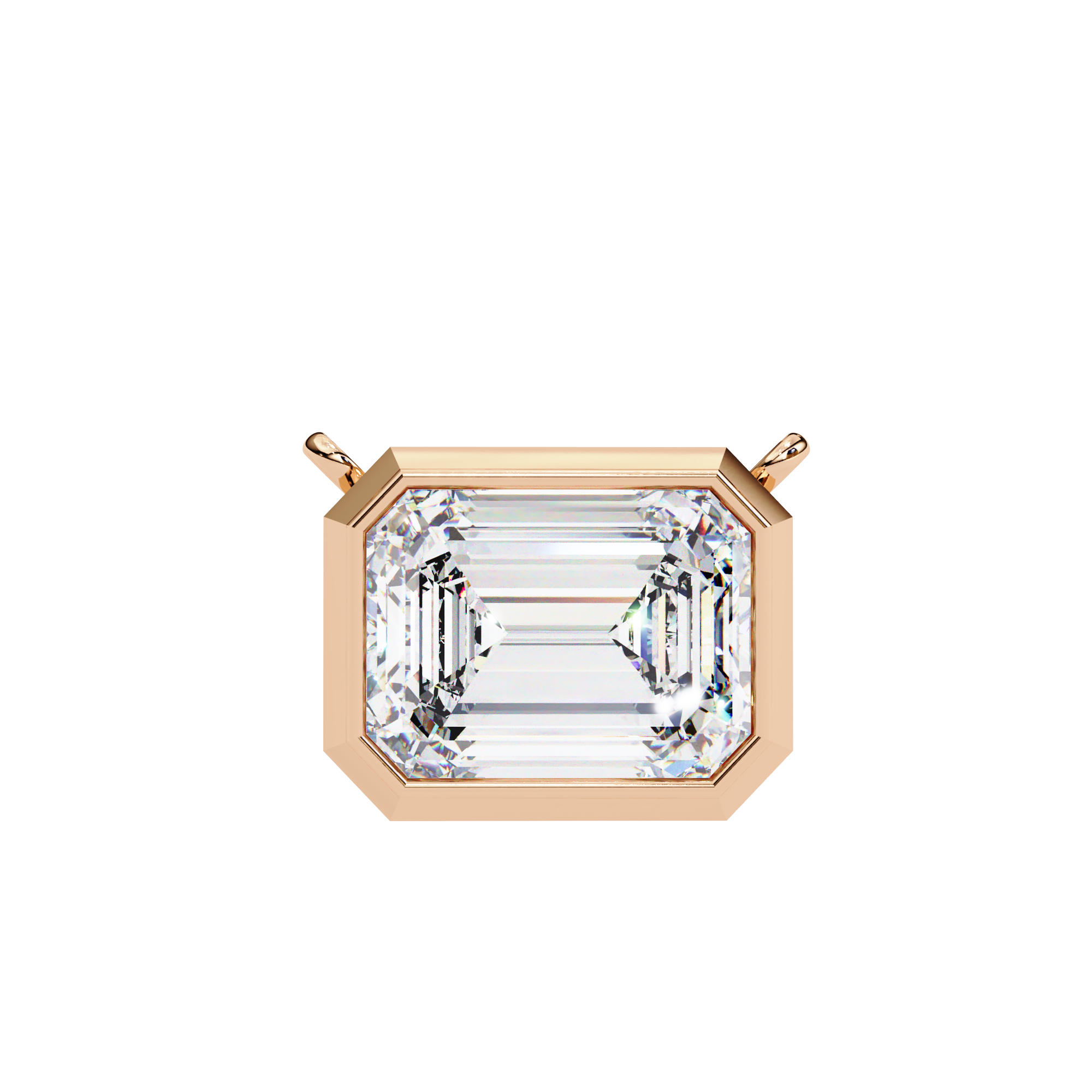 14K Gold East-West Bezel Set Emerald Cut Diamond Necklace
