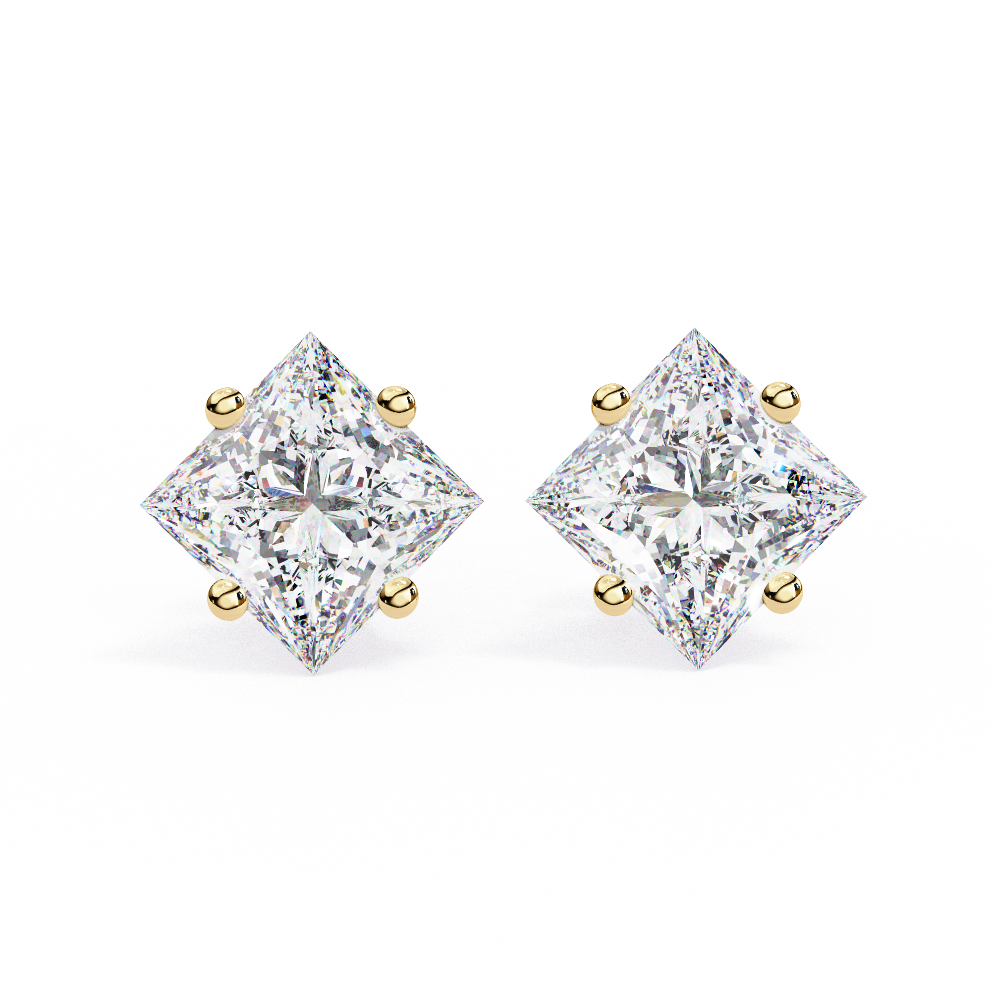 14K Gold Kite-Set Princess Cut Diamond Stud Earrings