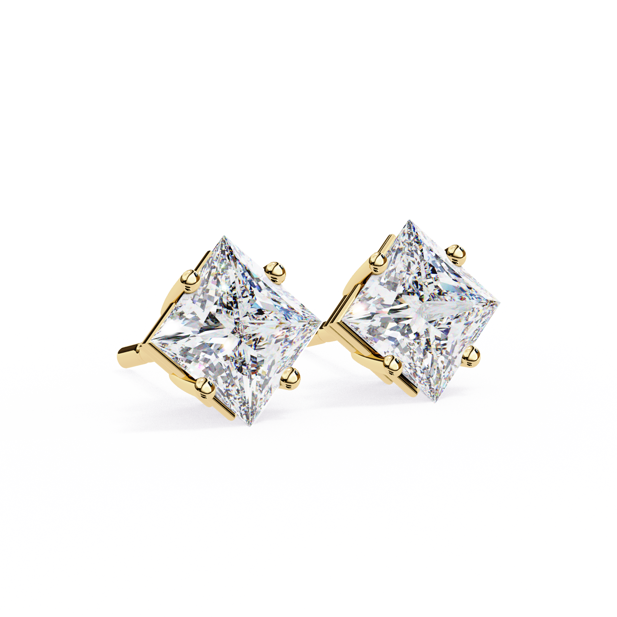 14K Gold Kite-Set Princess Cut Diamond Stud Earrings