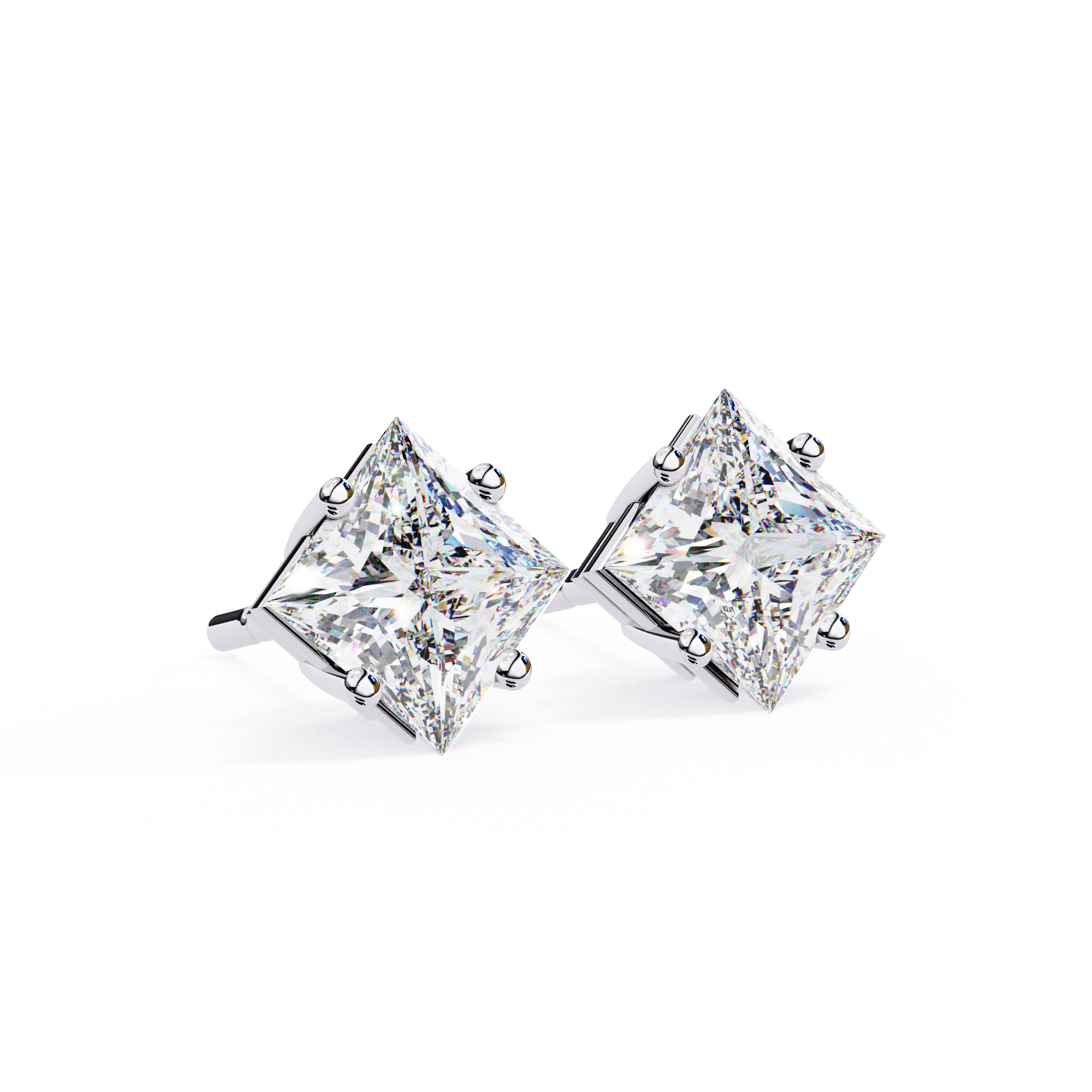 14K Gold Kite-Set Princess Cut Diamond Stud Earrings