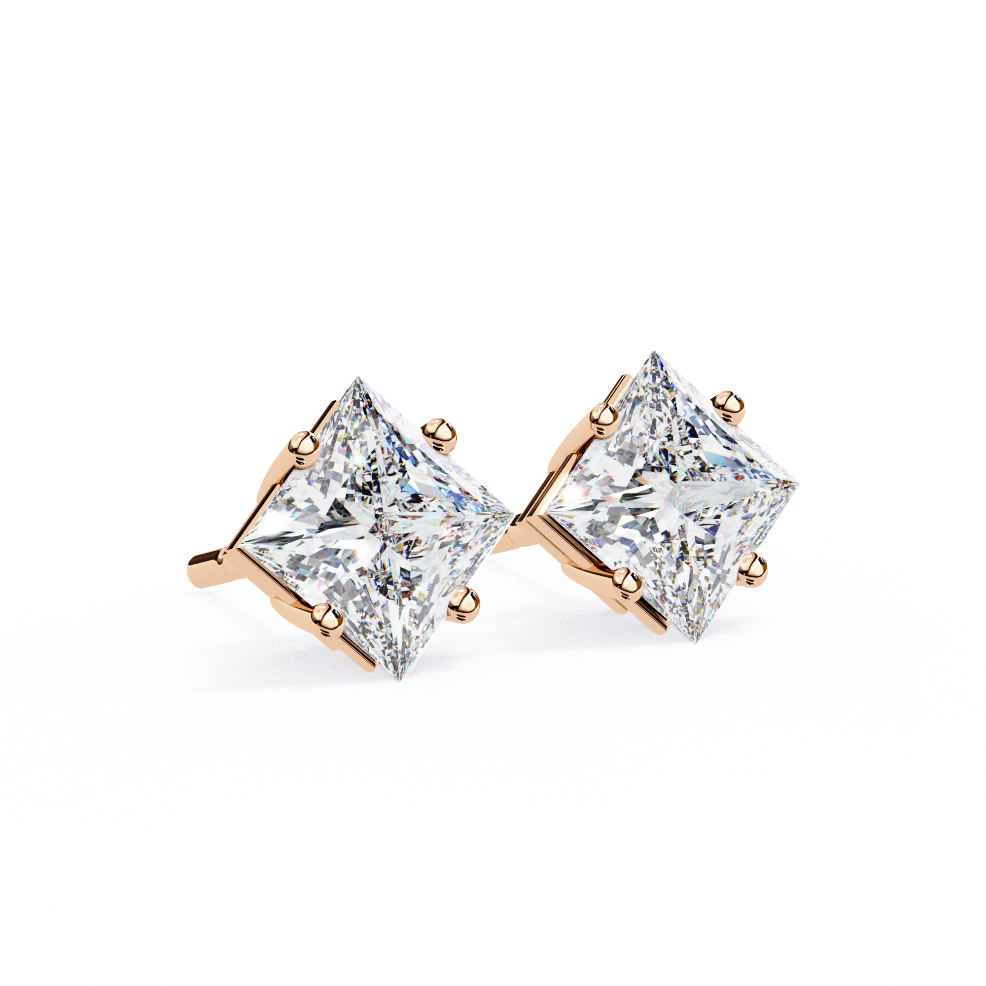 14K Gold Kite-Set Princess Cut Diamond Stud Earrings