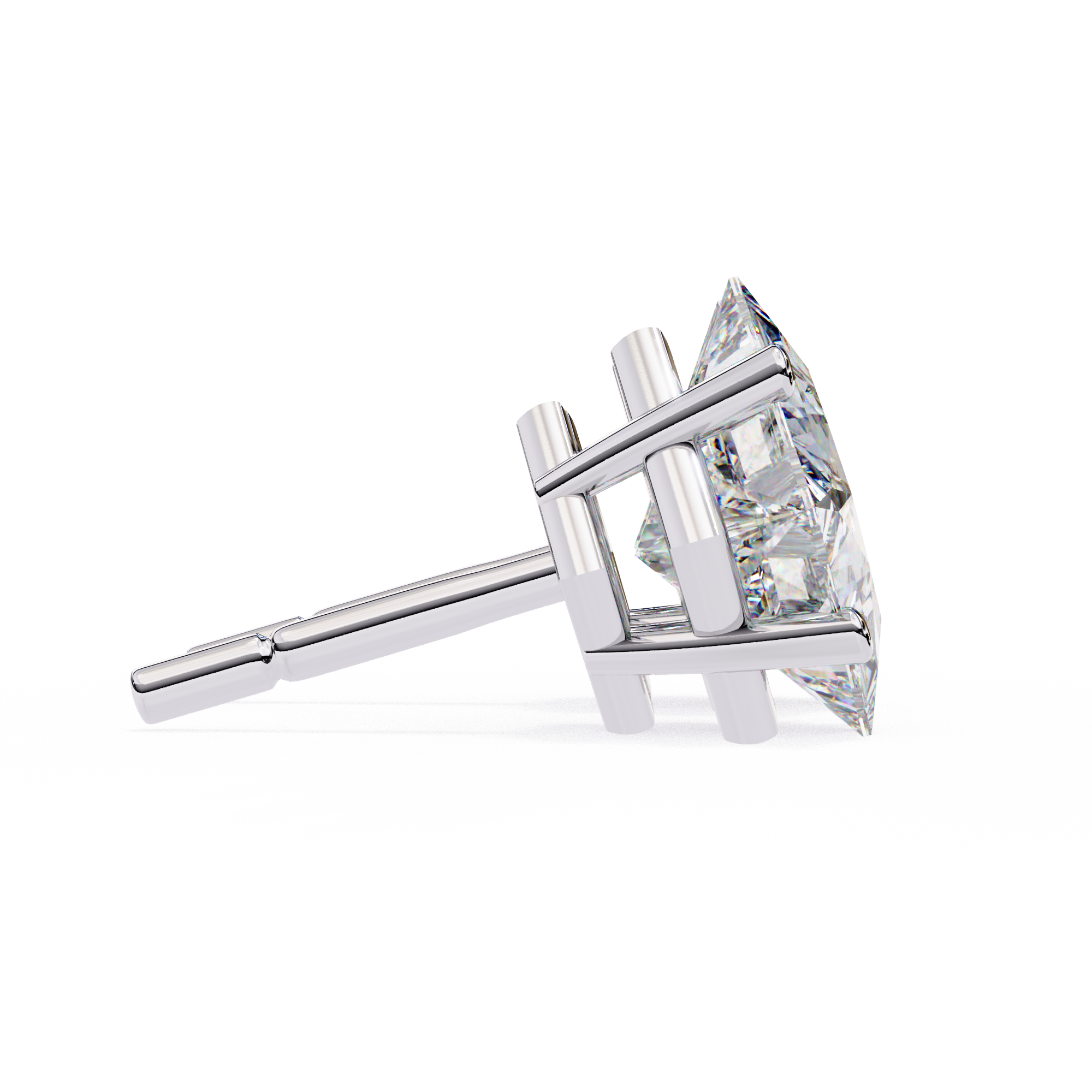 14K Gold Kite-Set Princess Cut Diamond Stud Earrings