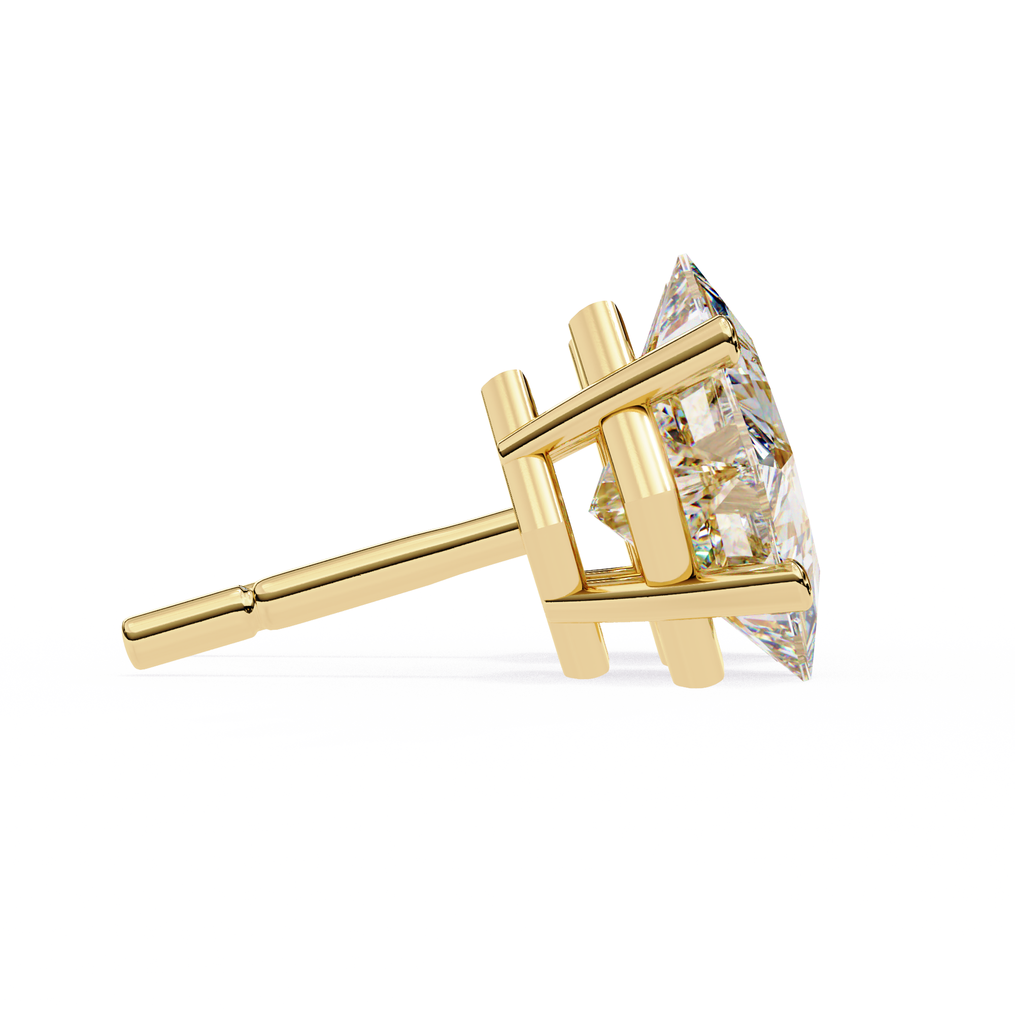 14K Gold Kite-Set Princess Cut Diamond Stud Earrings