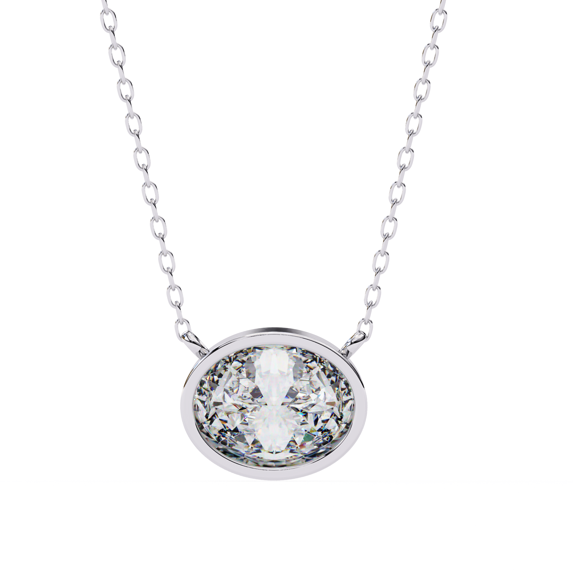 14K Gold East-West Bezel Set Oval Diamond Necklace