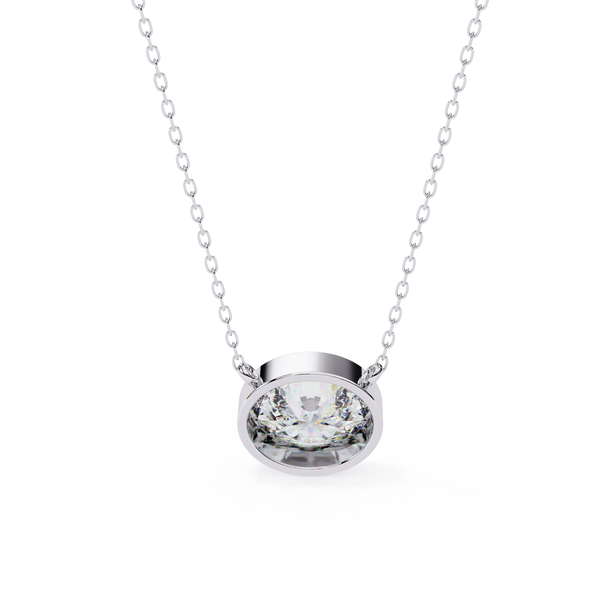 14K Gold East-West Bezel Set Oval Diamond Necklace