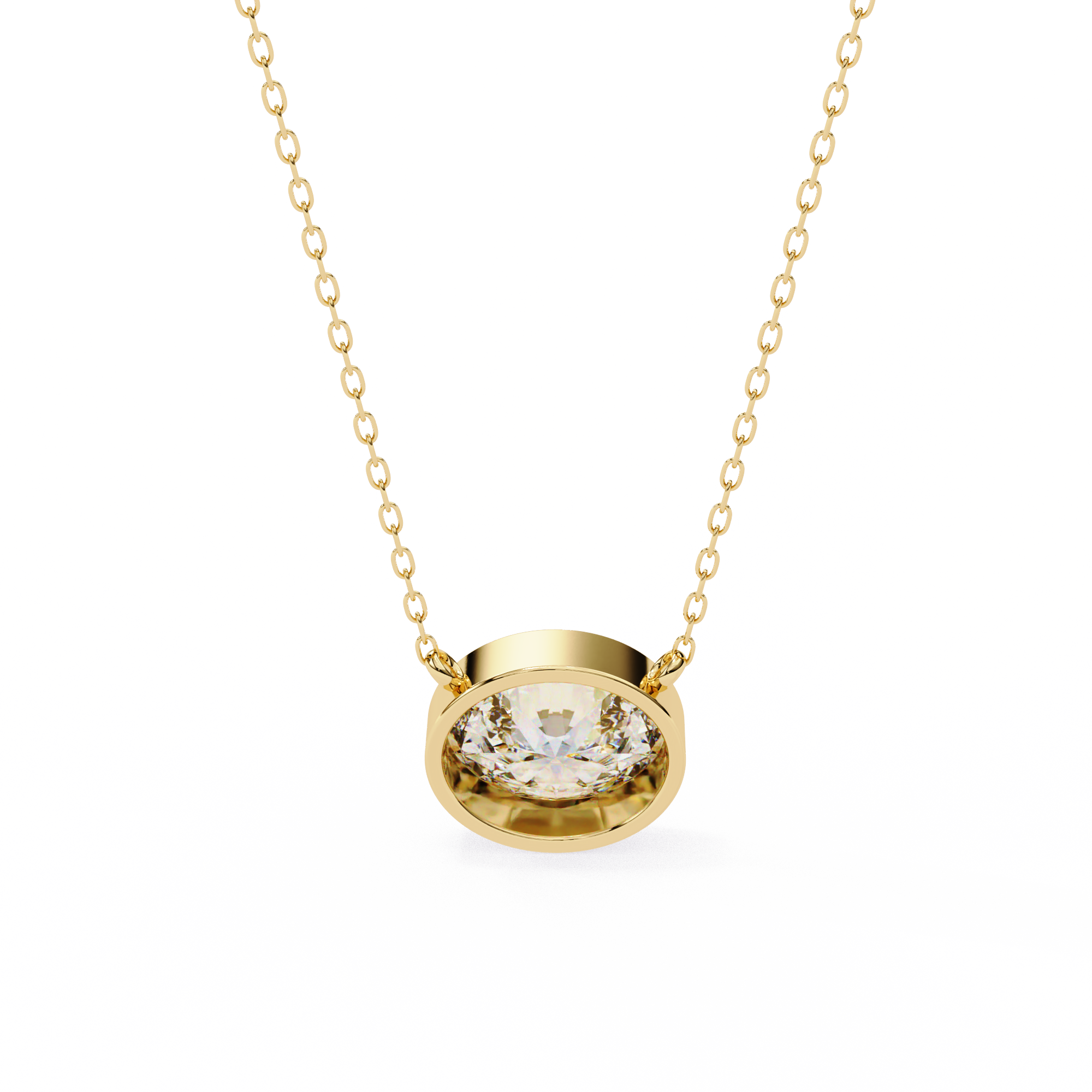 14K Gold East-West Bezel Set Oval Diamond Necklace