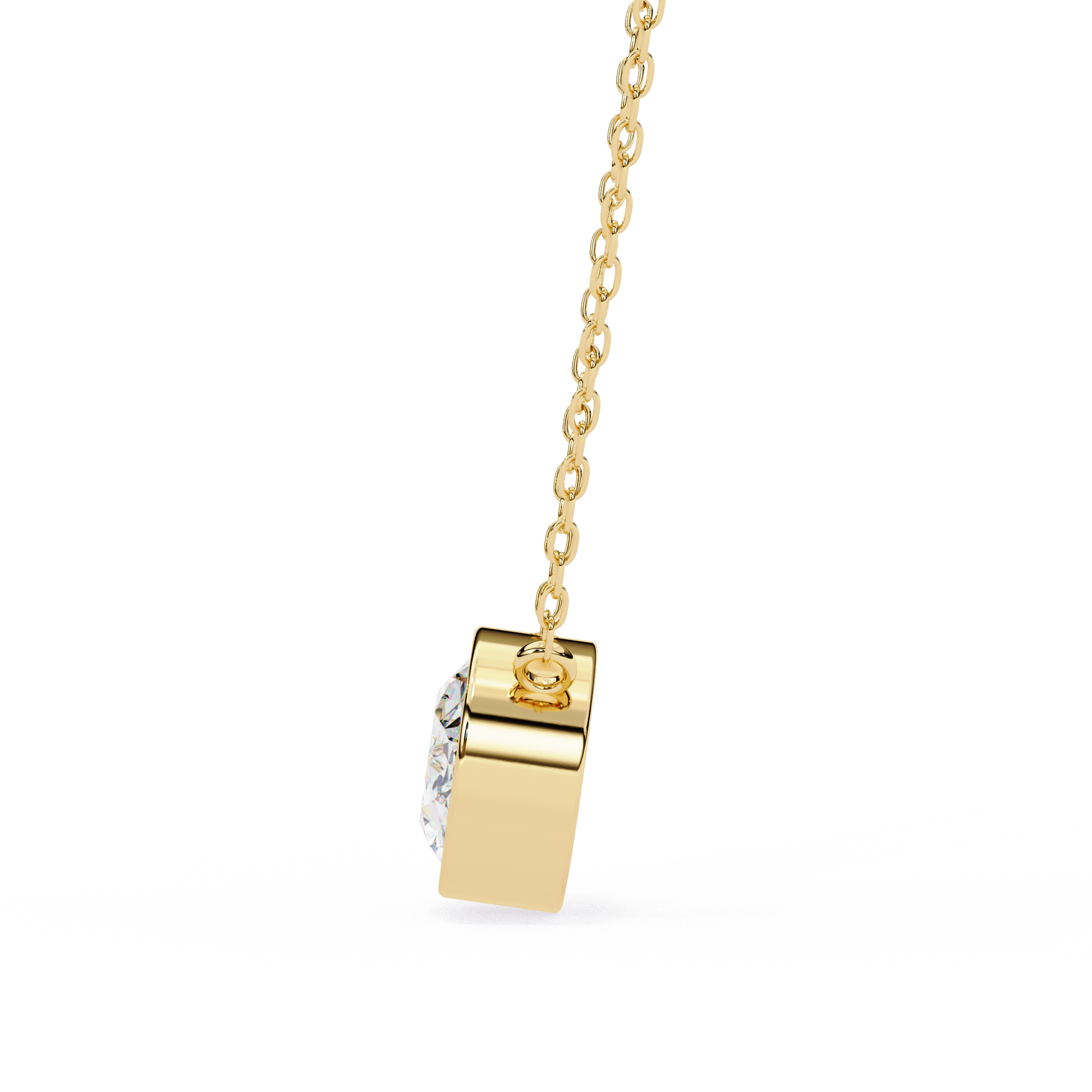 14K Gold East-West Bezel Set Oval Diamond Necklace