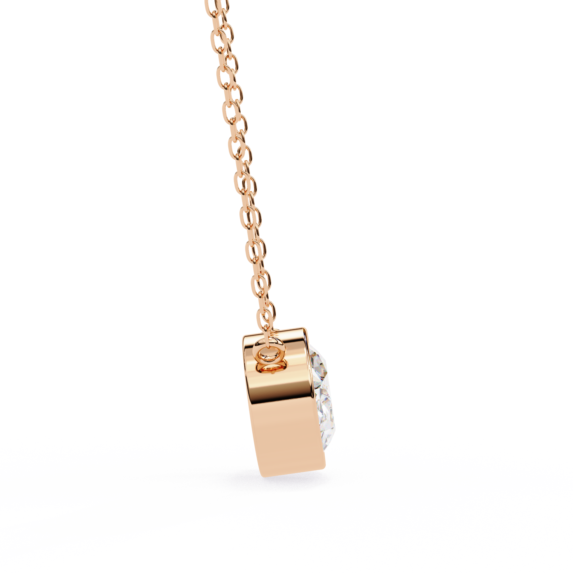 14K Gold East-West Bezel Set Oval Diamond Necklace