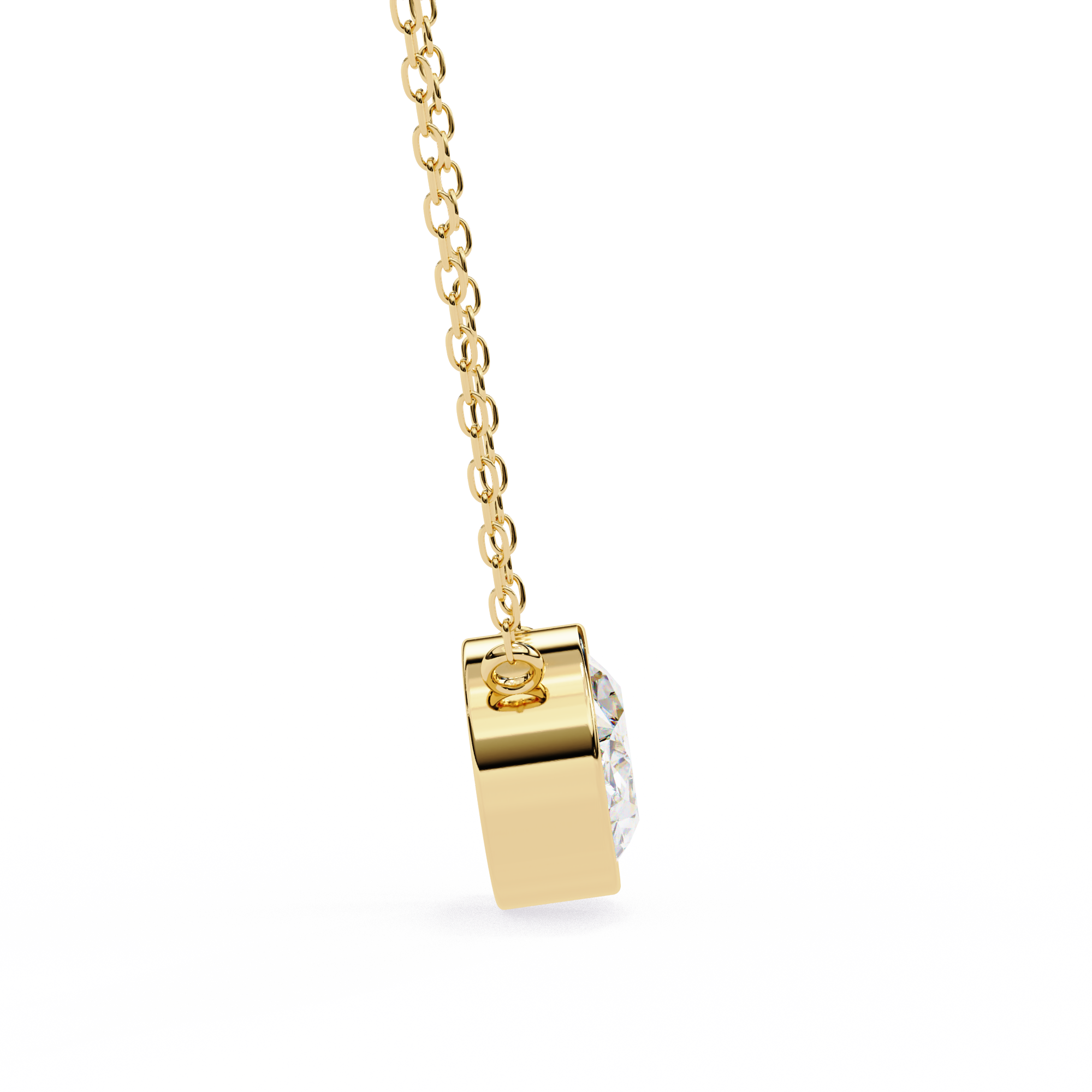 14K Gold East-West Bezel Set Oval Diamond Necklace
