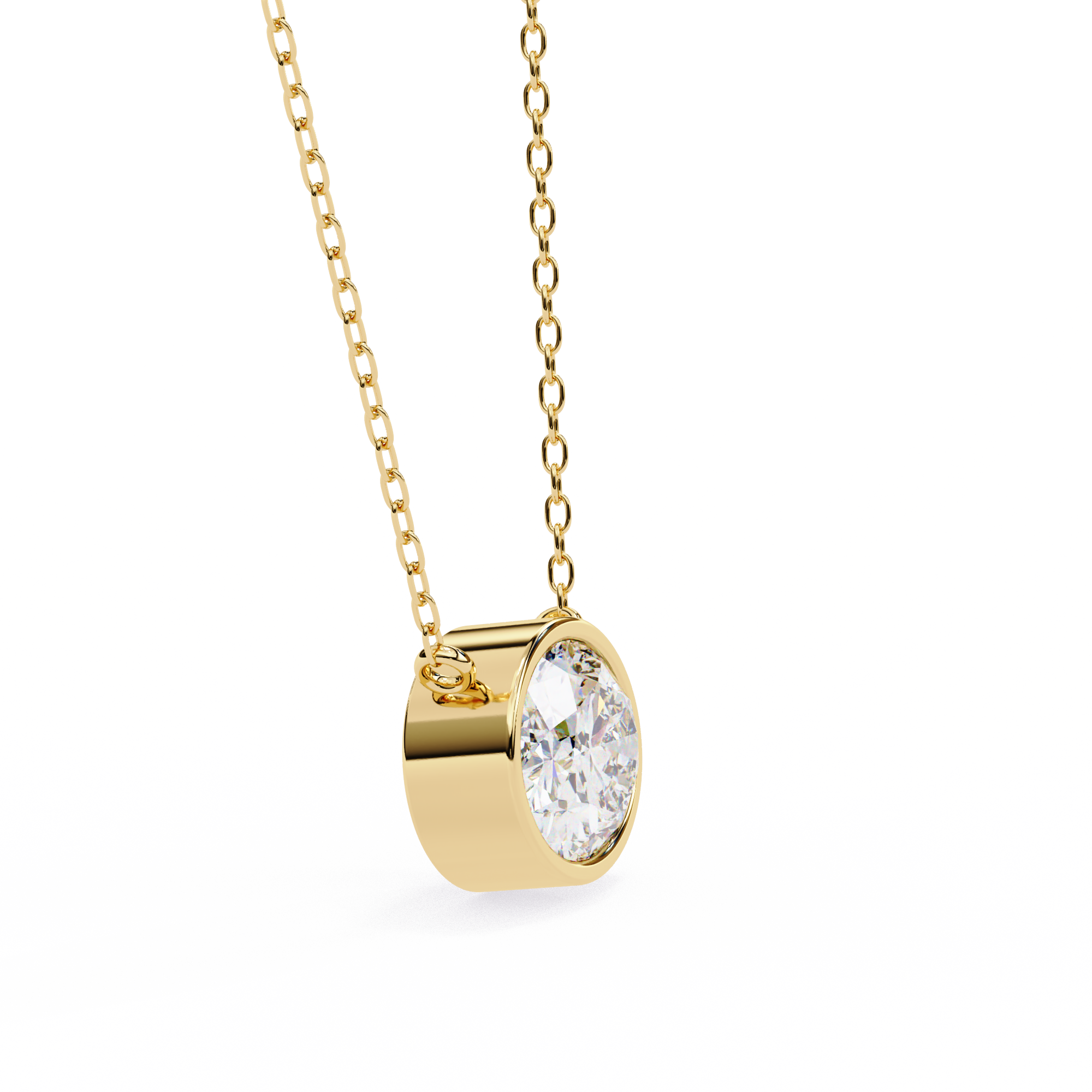 14K Gold East-West Bezel Set Oval Diamond Necklace