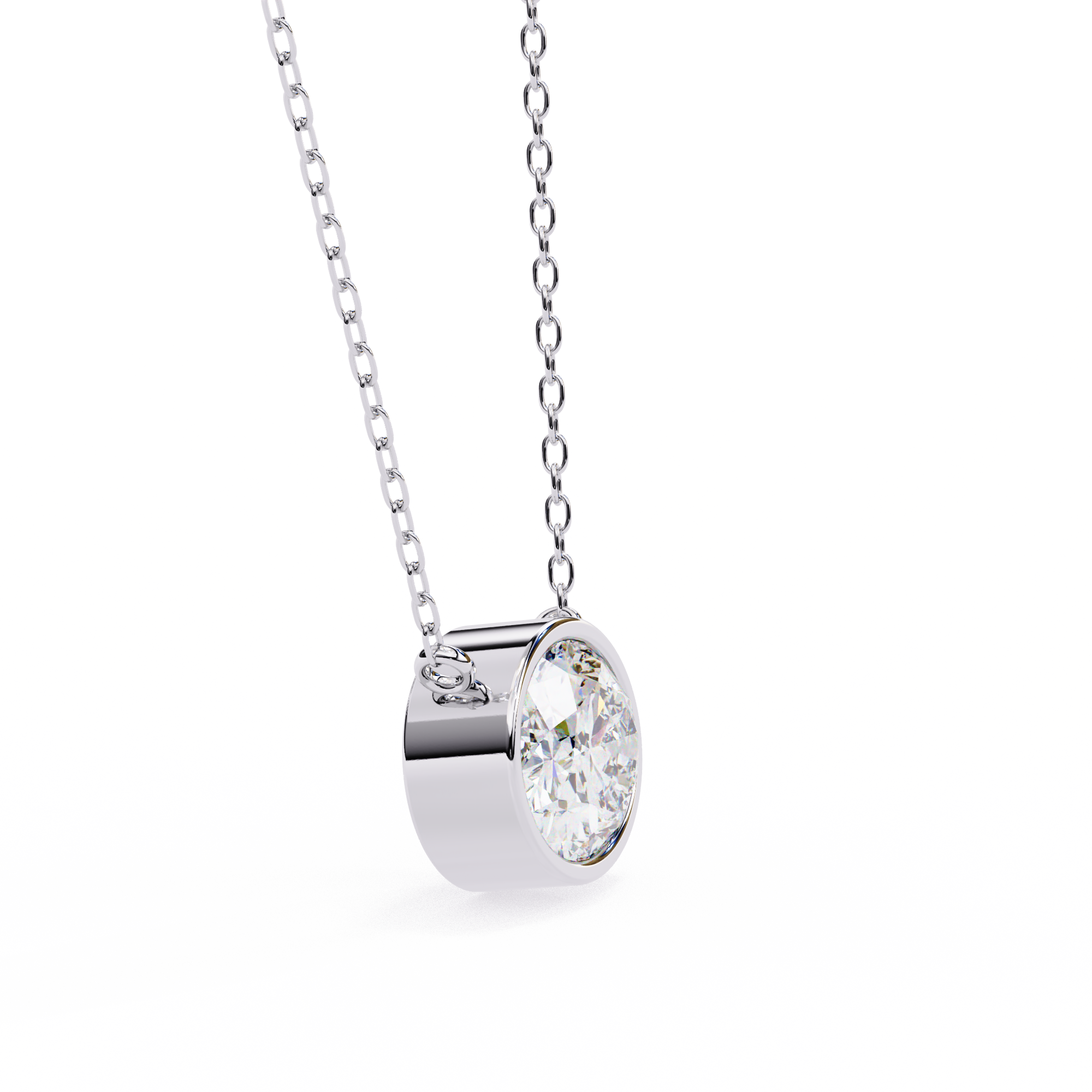 14K Gold East-West Bezel Set Oval Diamond Necklace