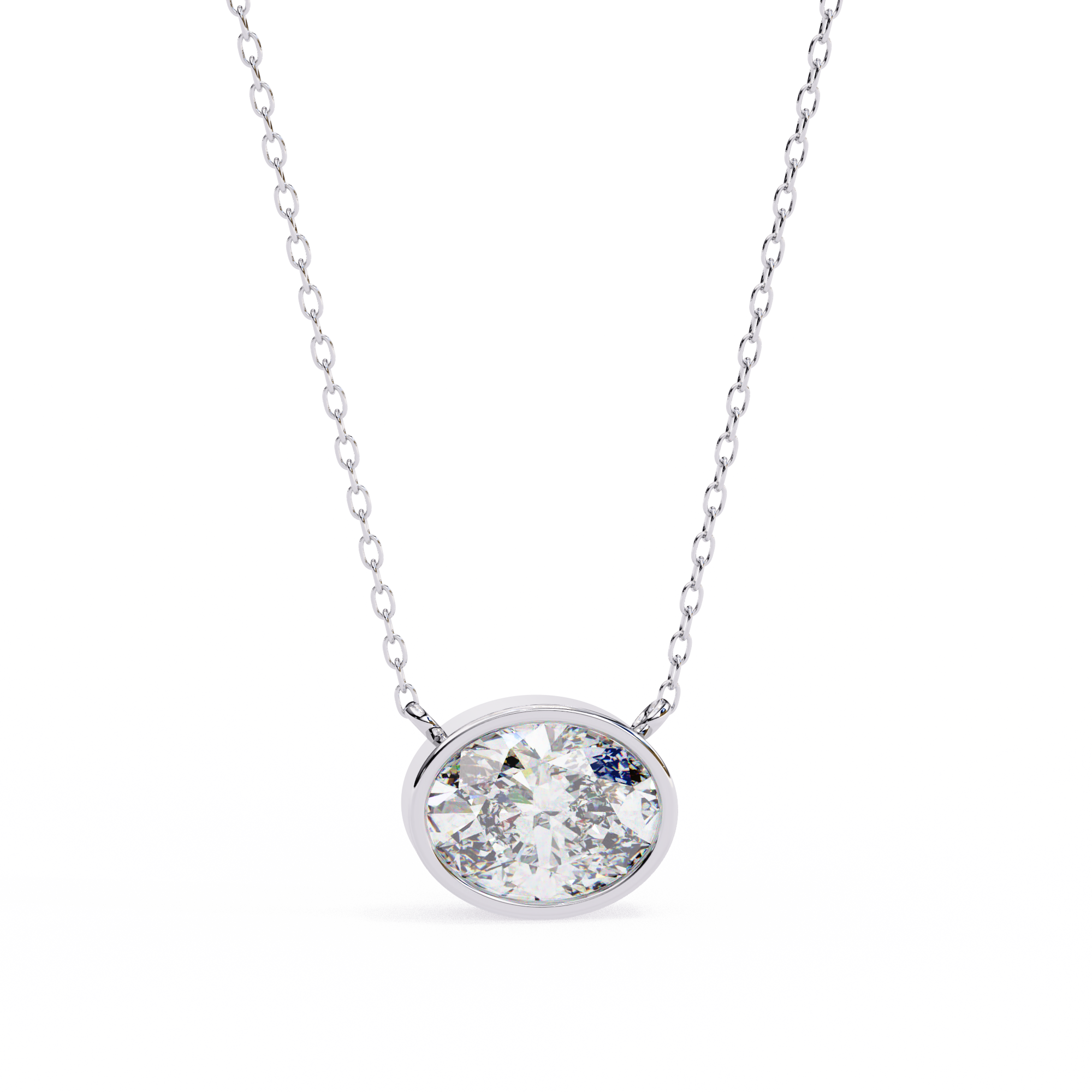 14K Gold East-West Bezel Set Oval Diamond Necklace