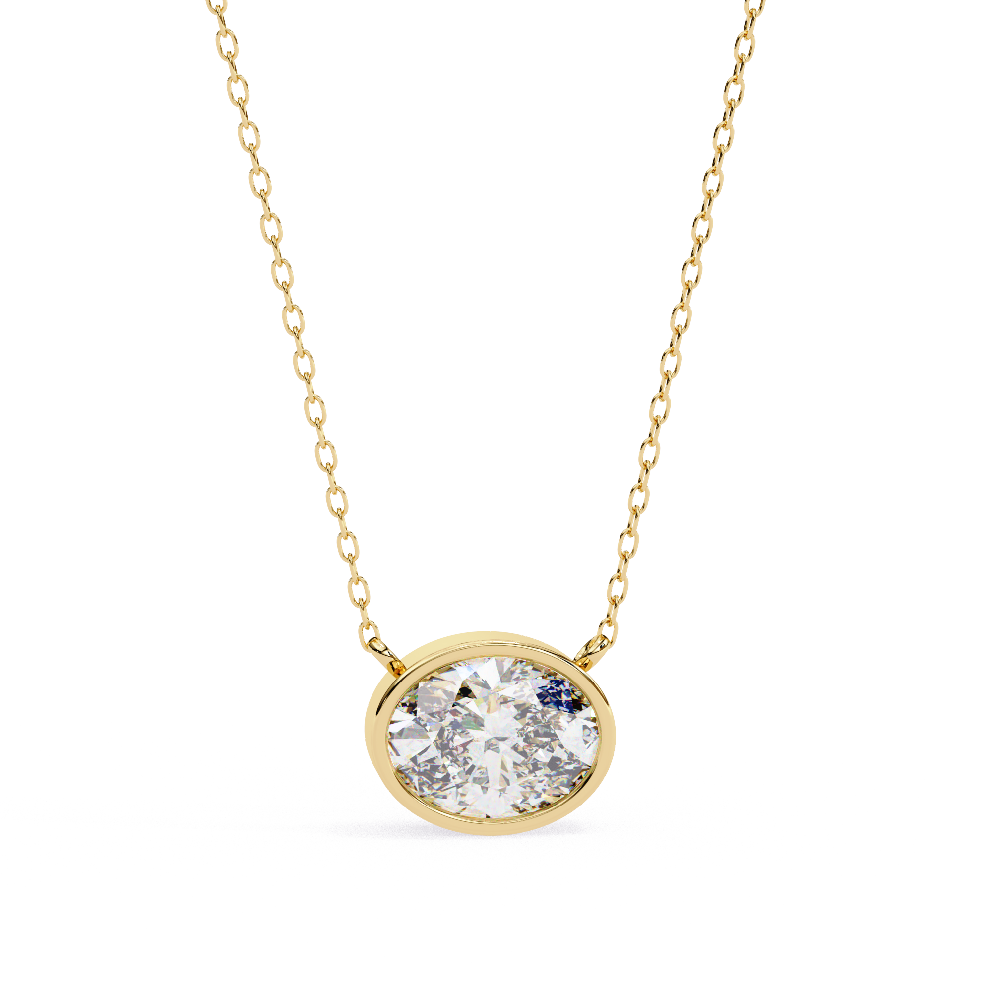 14K Gold East-West Bezel Set Oval Diamond Necklace