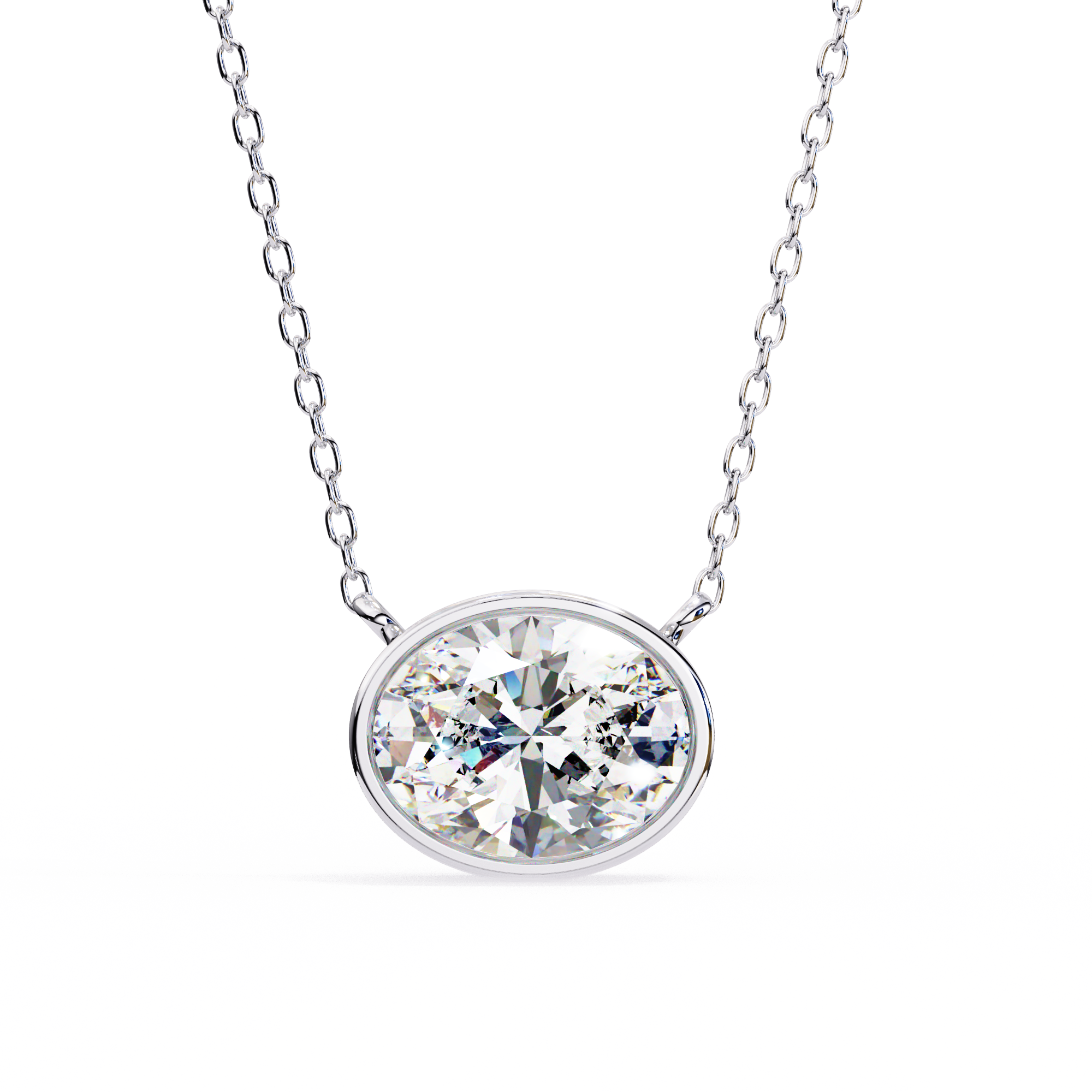 14K Gold East-West Bezel Set Oval Diamond Necklace