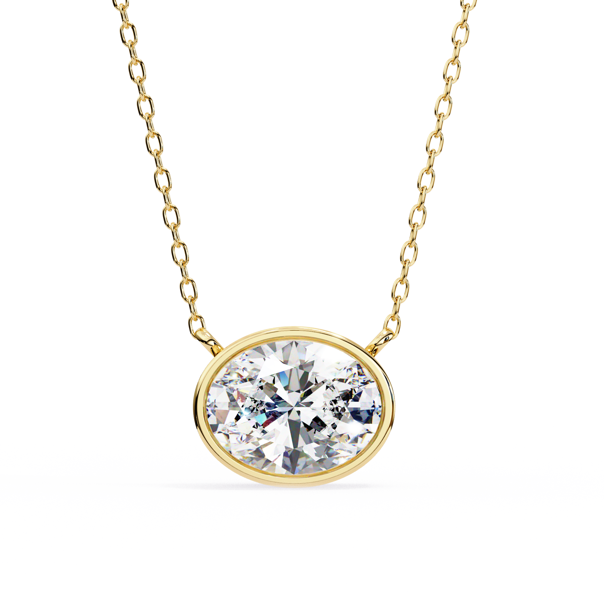 14K Gold East-West Bezel Set Oval Diamond Necklace