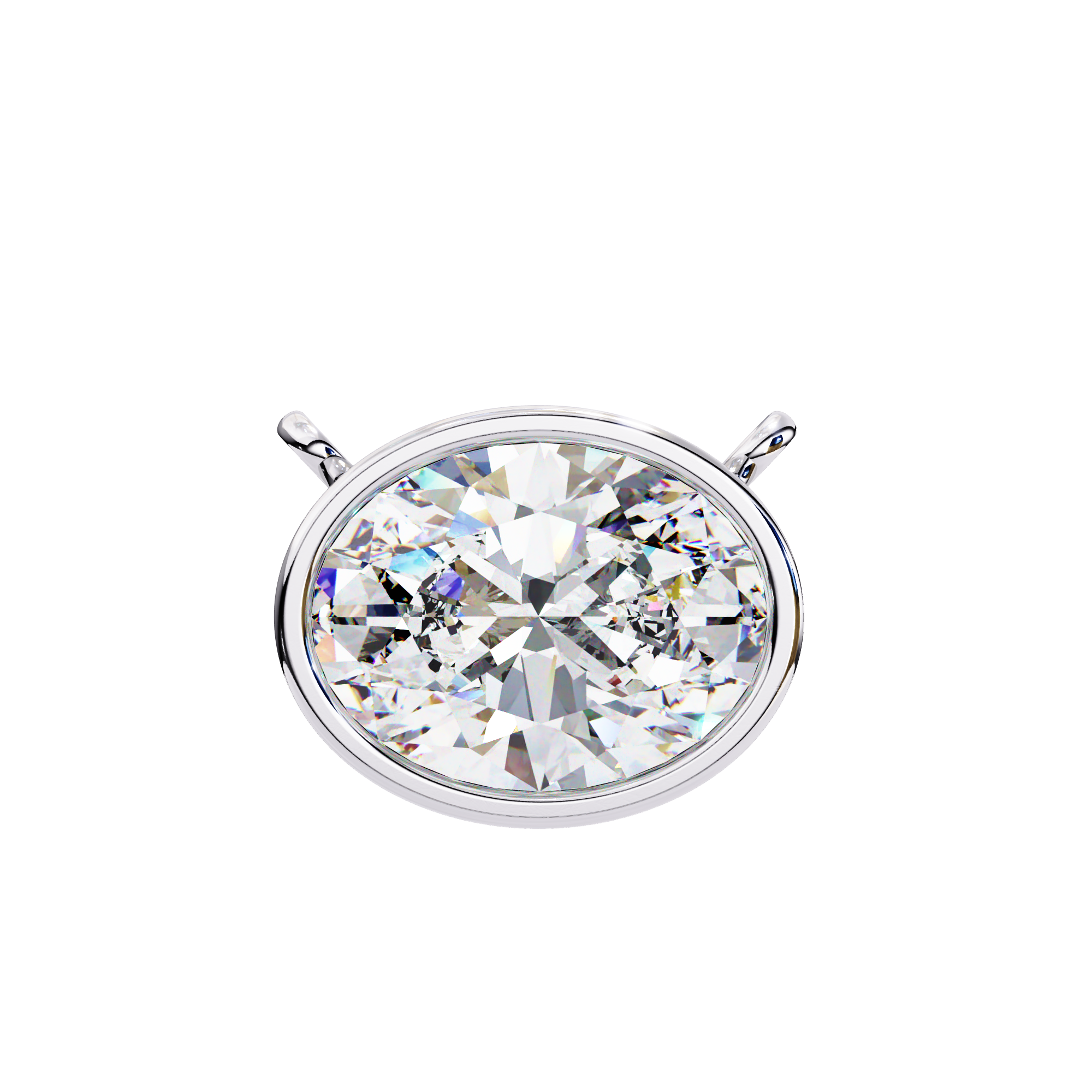 14K Gold East-West Bezel Set Oval Diamond Necklace