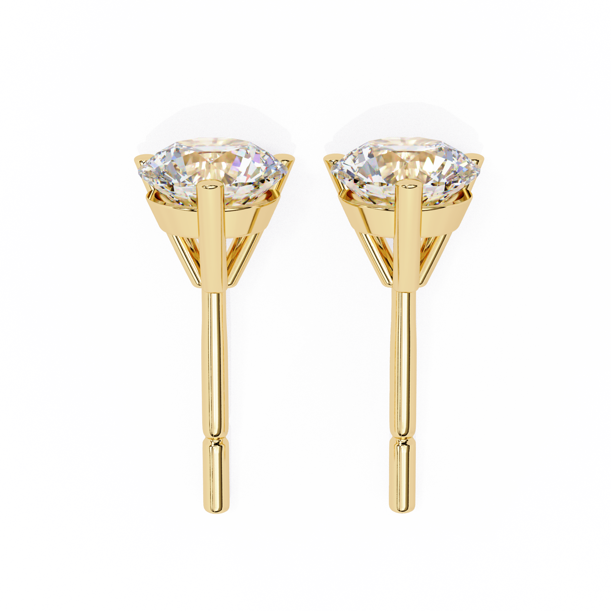 14K Gold 3-Prong Martini Round Diamond Stud Earrings