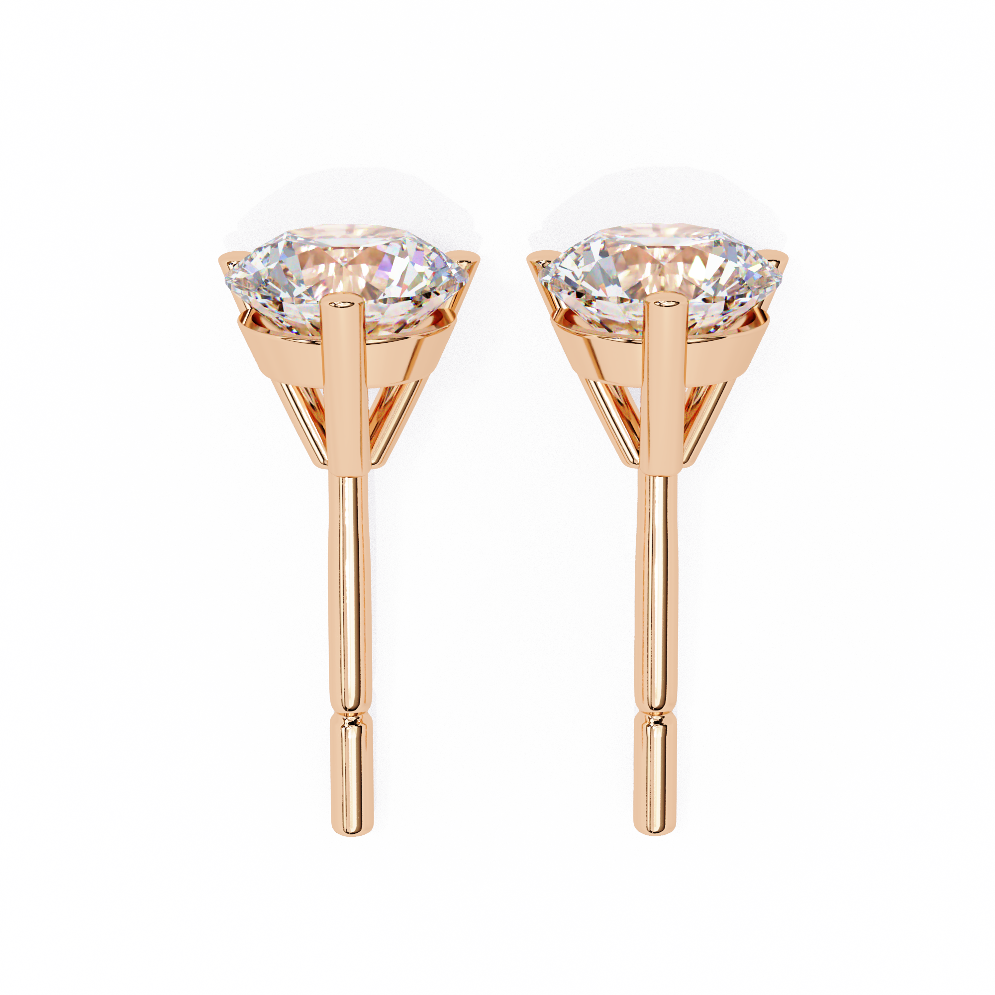 14K Gold 3-Prong Martini Round Diamond Stud Earrings