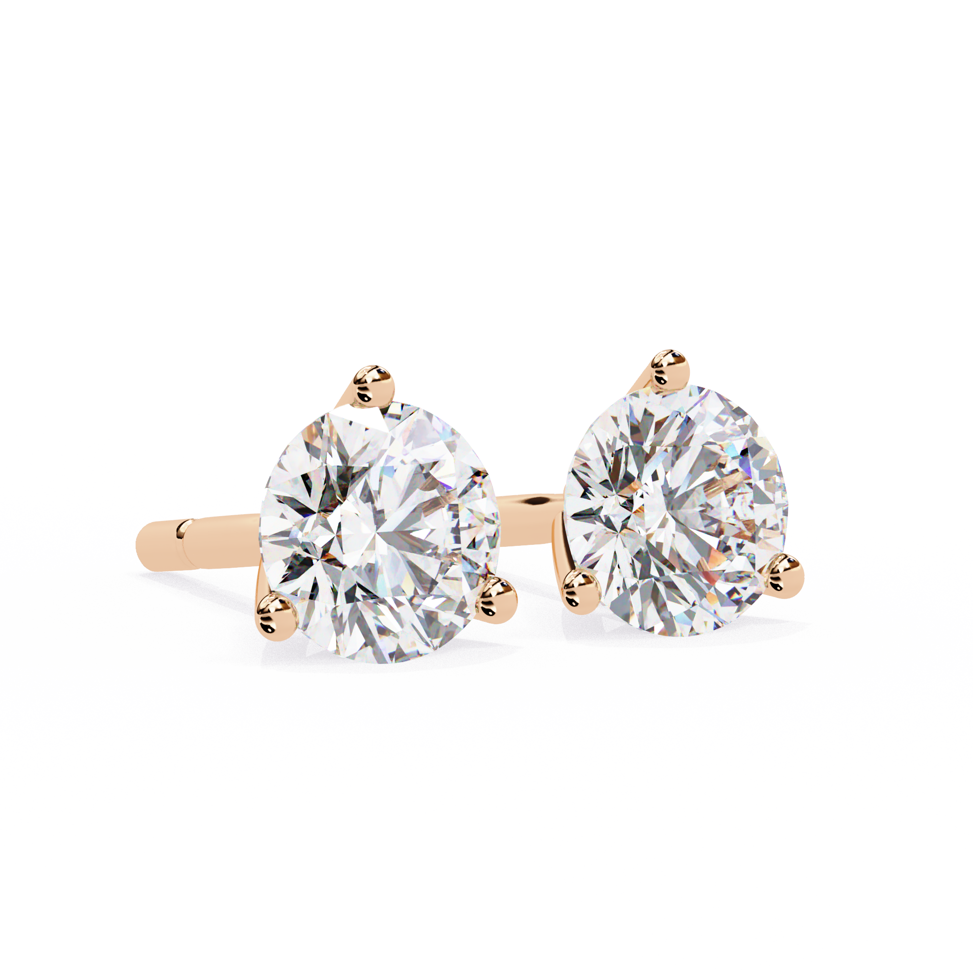 14K Gold 3-Prong Martini Round Diamond Stud Earrings