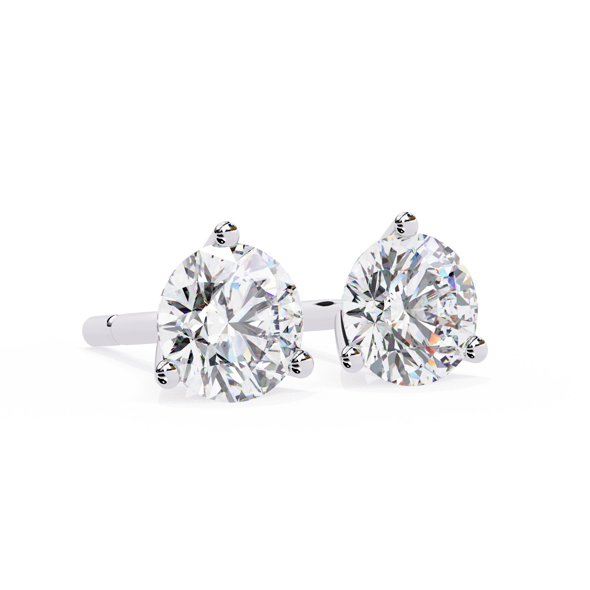 14K Gold 3-Prong Martini Round Diamond Stud Earrings