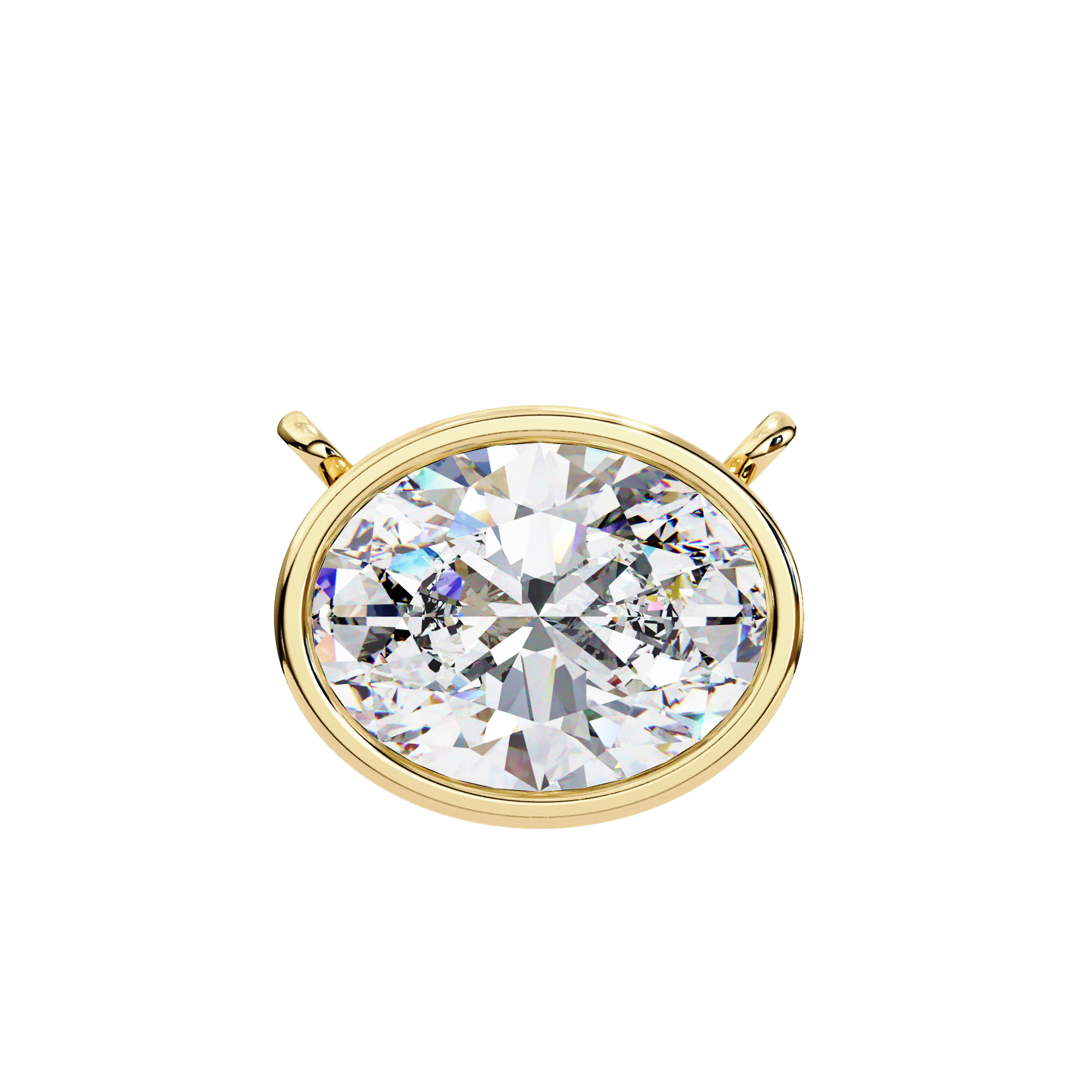 14K Gold East-West Bezel Set Oval Diamond Necklace