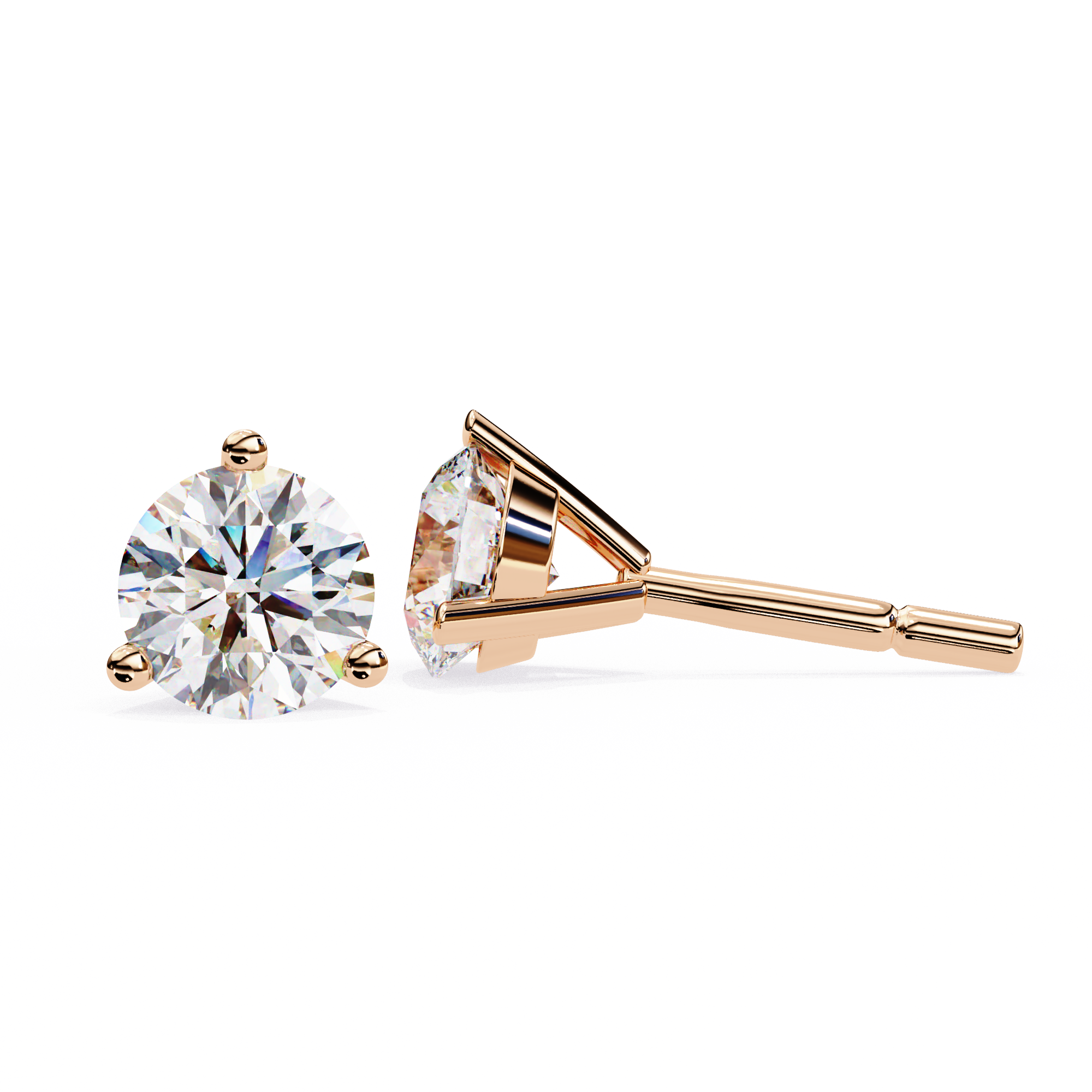 14K Gold 3-Prong Martini Round Diamond Stud Earrings