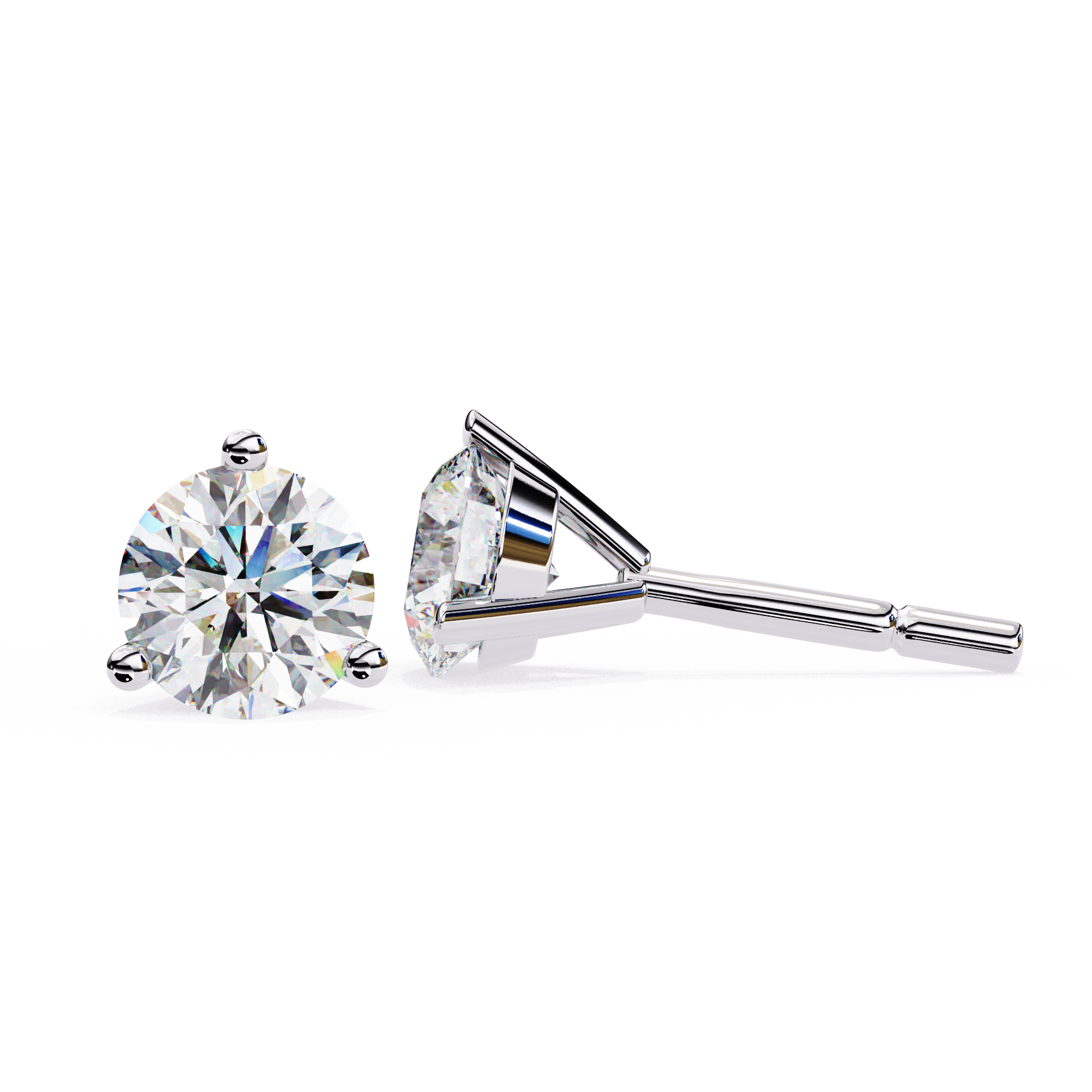 14K Gold 3-Prong Martini Round Diamond Stud Earrings
