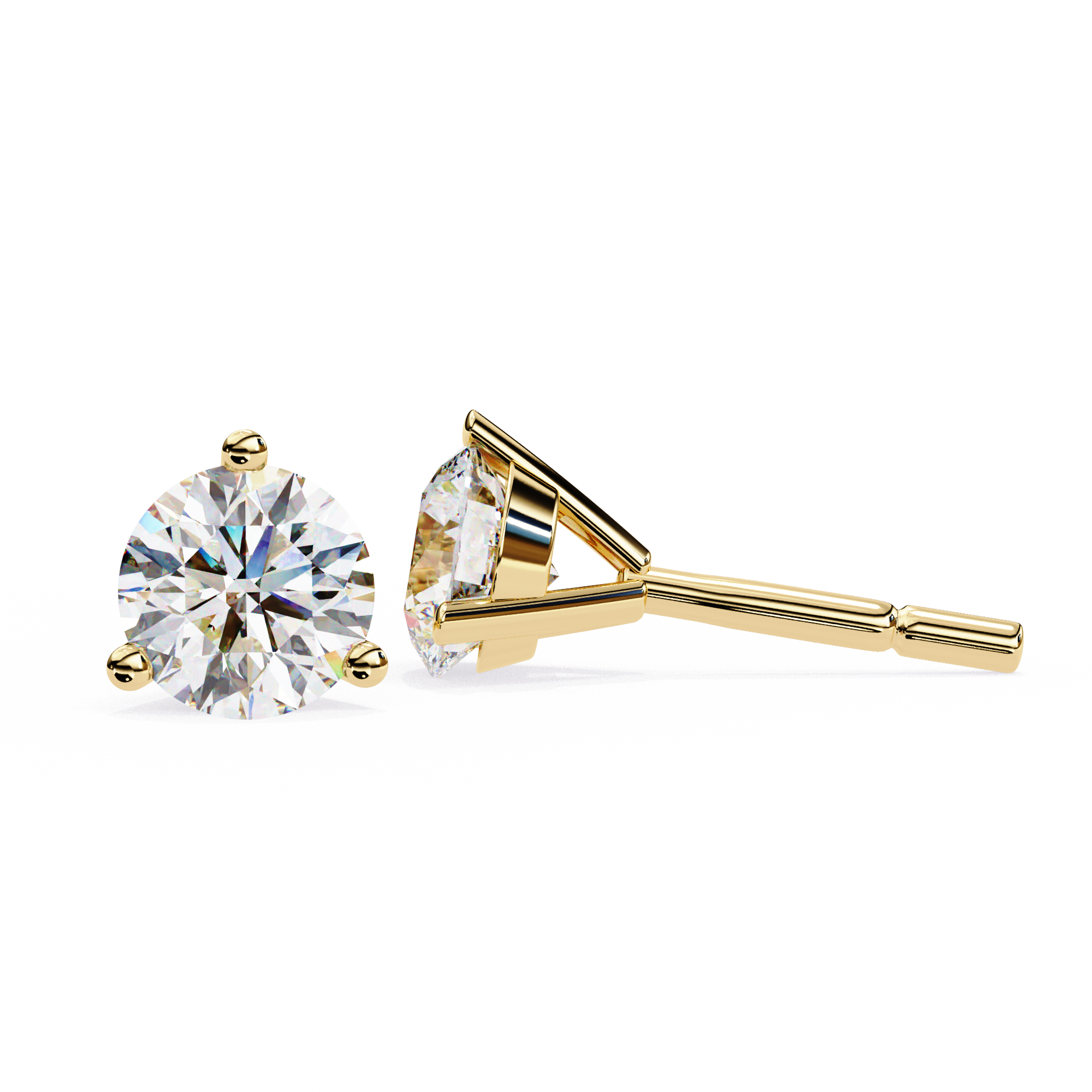 14K Gold 3-Prong Martini Round Diamond Stud Earrings