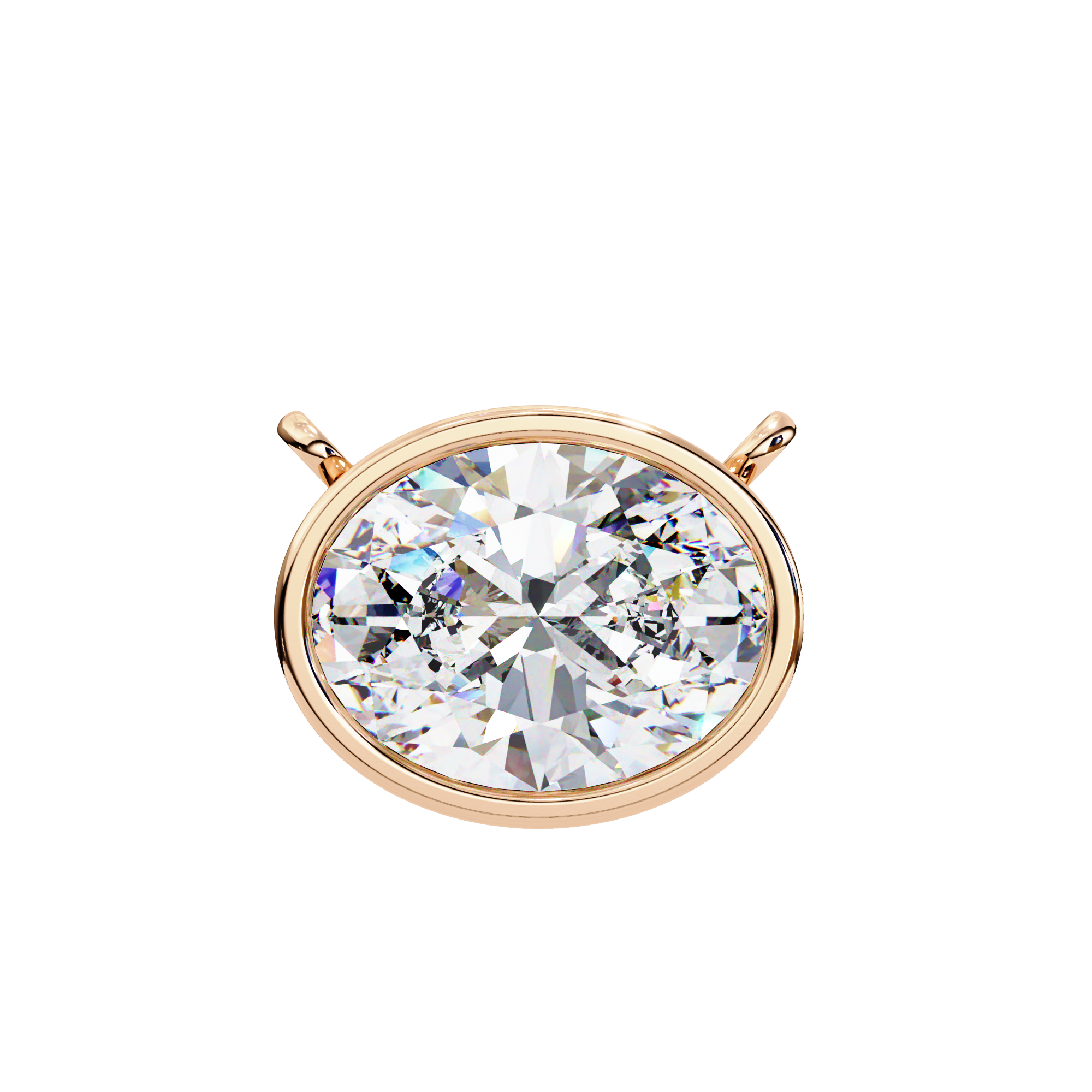 14K Gold East-West Bezel Set Oval Diamond Necklace
