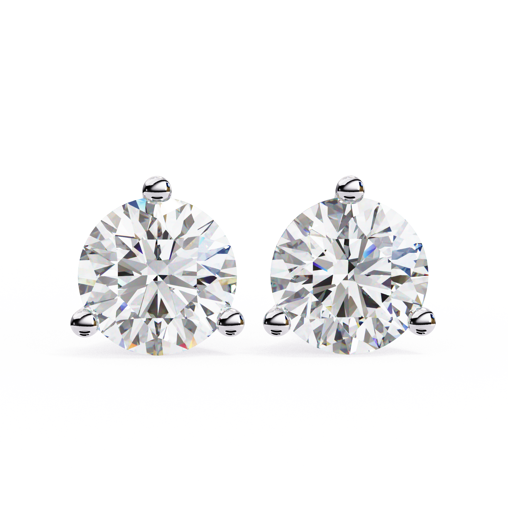 14K Gold 3-Prong Martini Round Diamond Stud Earrings